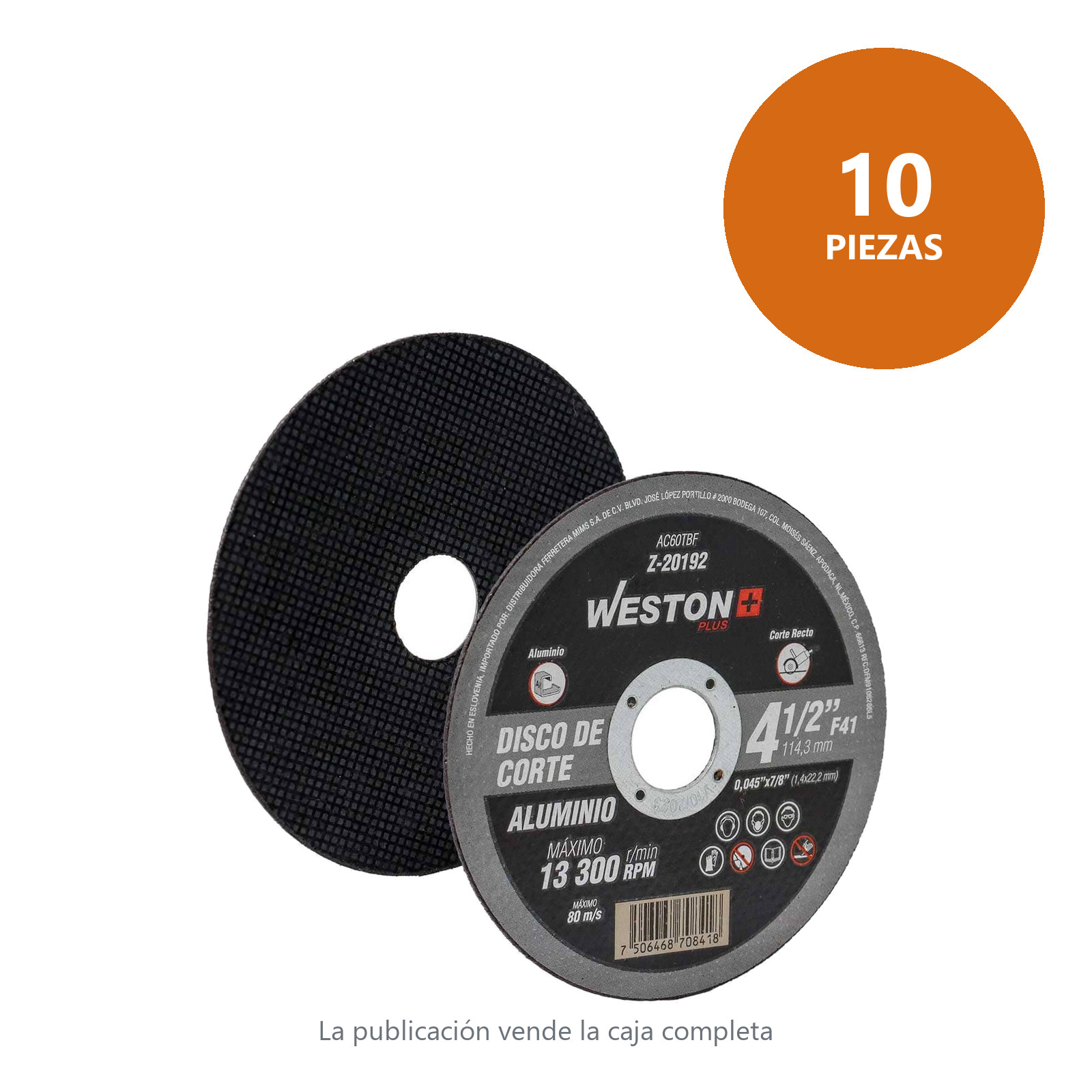 DISCO D/CORTE P/ALUMINIO 4-1/2" x 0.045"(1.14) x 7/8" F41 (Emp. c/10 Pzas - Precio x Pza) - Imagen 2