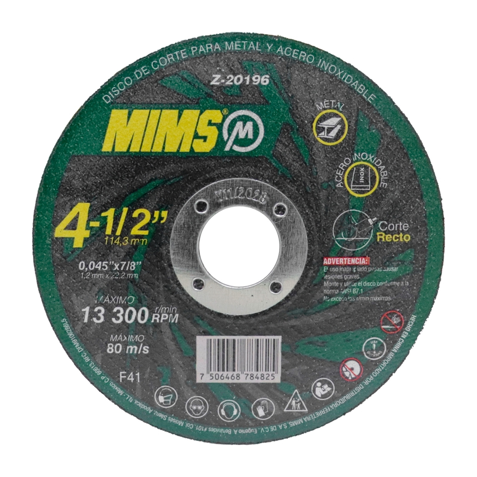 DISCO D/CORTE P/INOX. Y METAL 4-1/2" x 0.045"(1.4) x 7/8" F41 MIMS (Emp. c/50 Pzas - Precio x Pza) - Imagen 2