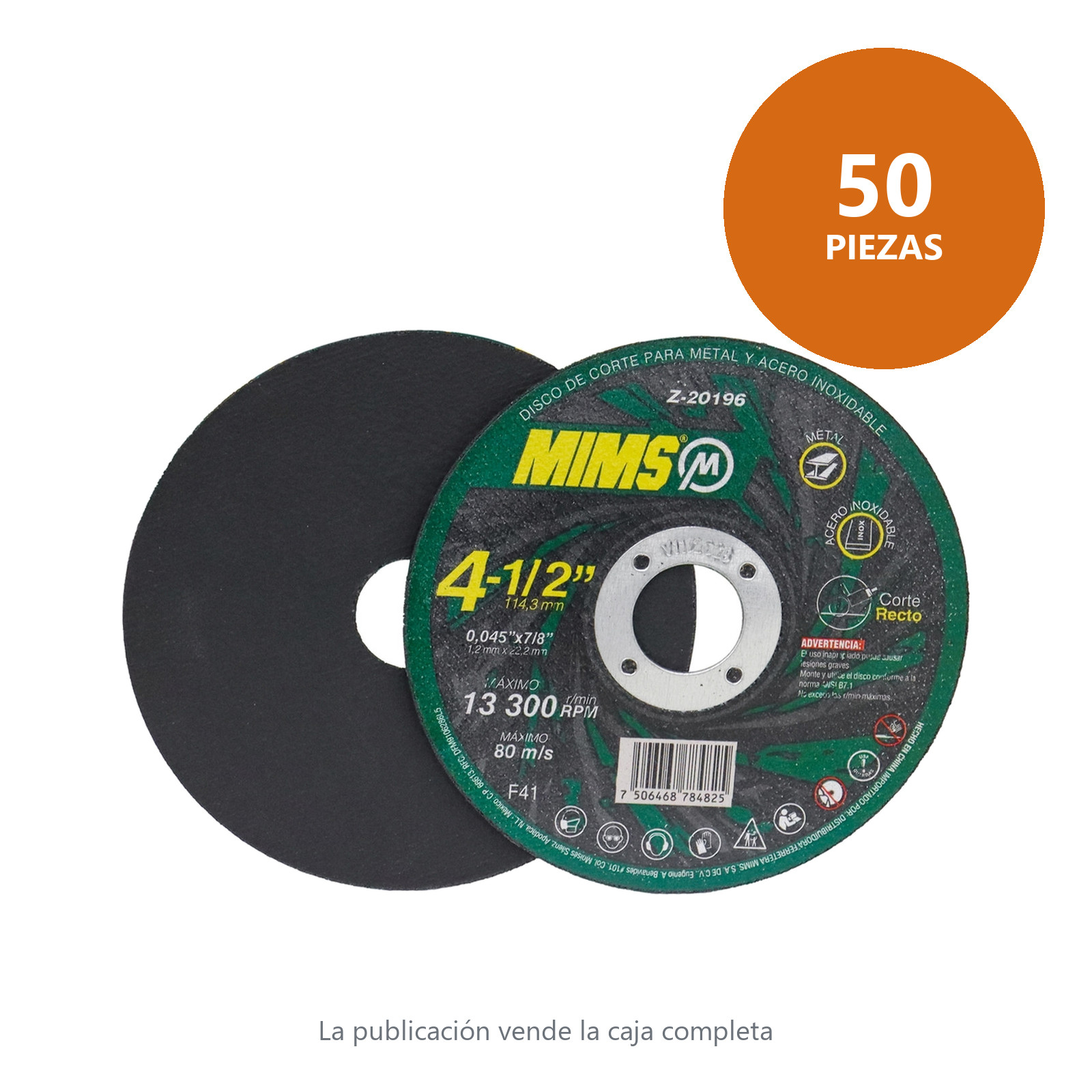 DISCO D/CORTE P/INOX. Y METAL 4-1/2" x 0.045"(1.4) x 7/8" F41 MIMS (Emp. c/50 Pzas - Precio x Pza) - Imagen 4