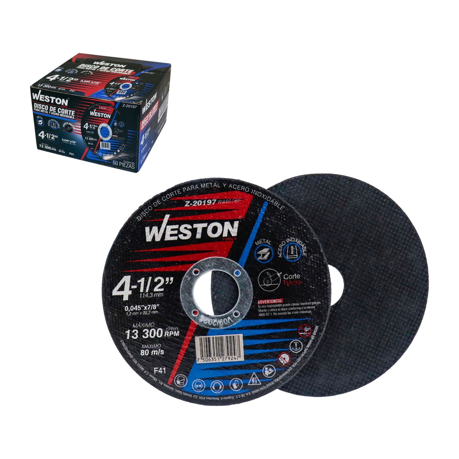 Disco de Corte para Inoxidable y Metal 4-1/2" x 0.045" x 7/8" Tipo F41 WESTON