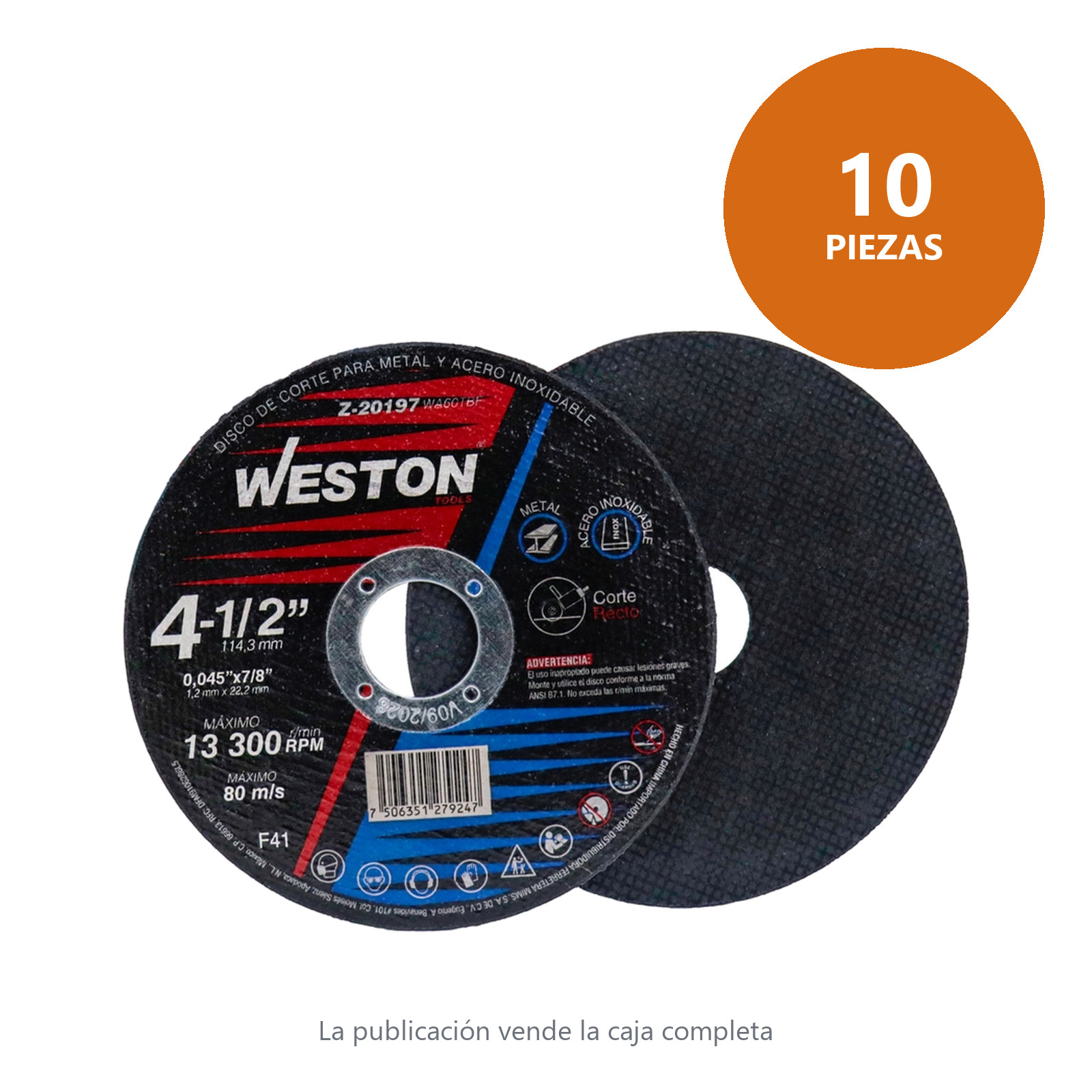 DISCO D/CORTE P/INOX. Y METAL 4-1/2" x 0.045"(1.4) x 7/8" F41 (Emp. c/10 Pzas - Precio x Pza) - Imagen 2