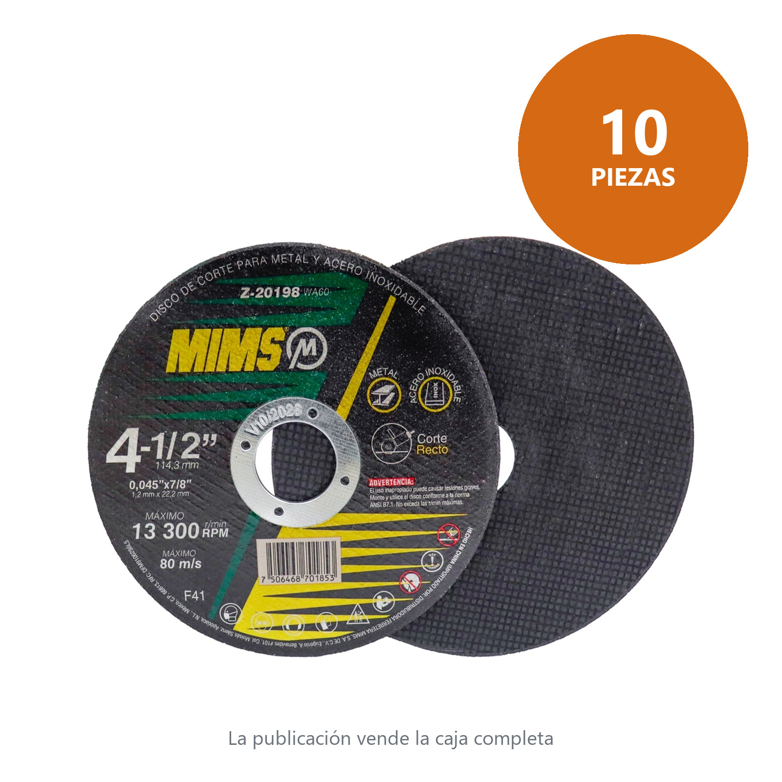DISCO D/CORTE P/INOX. Y METAL 4-1/2" x 0.045"(1.4) x 7/8" F41 MIMS (Emp. c/10 Pzas - Precio x Pza) - Imagen 2