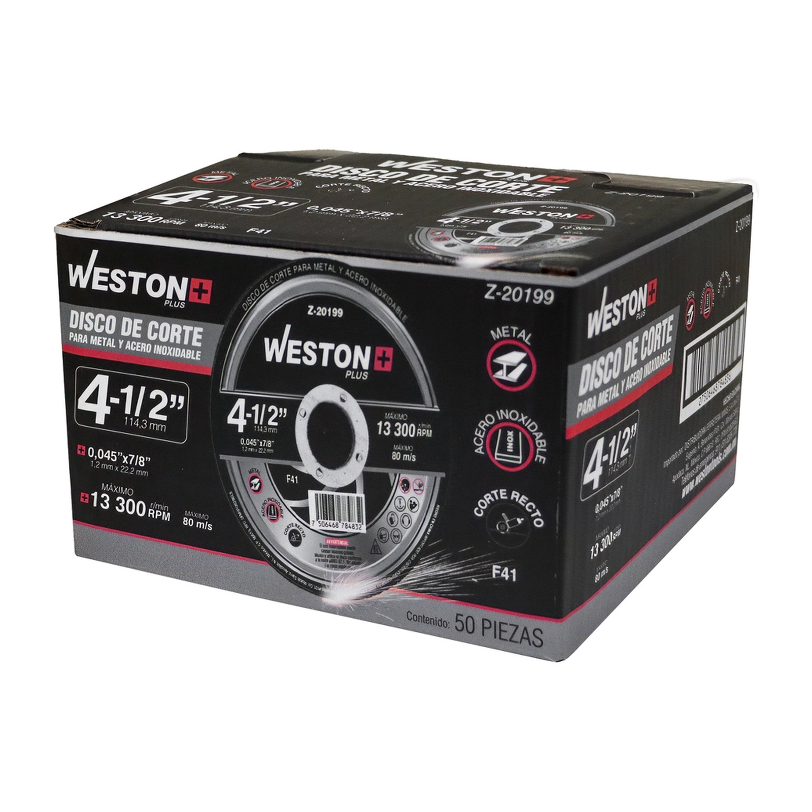 DISCO D/CORTE P/INOX. Y METAL 4-1/2" x 0.045"(1.4) x 7/8" F41 WP (Emp. c/50 Pzas - Precio x Pza) - Imagen 3
