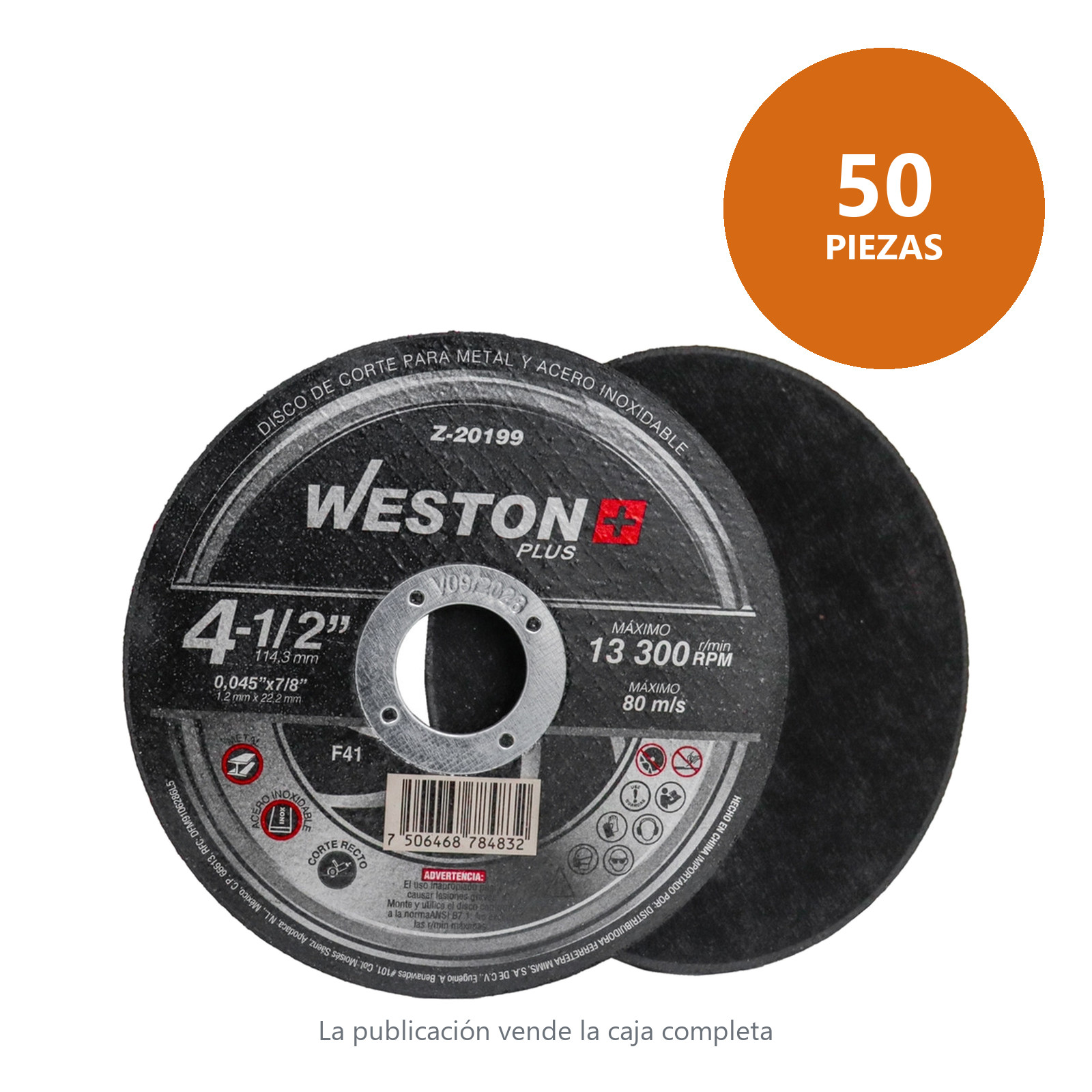 DISCO D/CORTE P/INOX. Y METAL 4-1/2" x 0.045"(1.4) x 7/8" F41 WP (Emp. c/50 Pzas - Precio x Pza) - Imagen 4