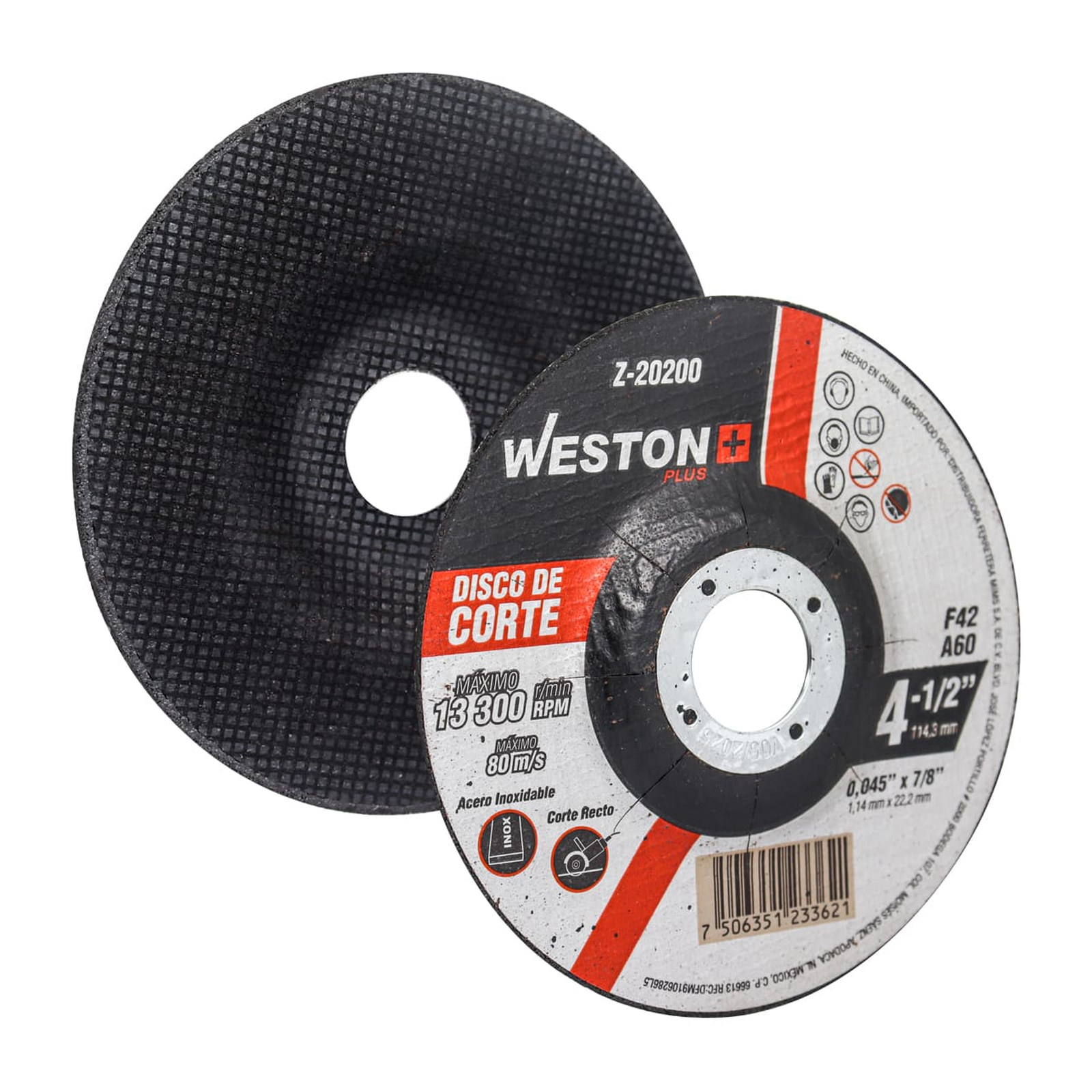 Disco de Corte para Acero Inoxidable 4-1/2" x 0.045" x 7/8" F42 WESTON PLUS