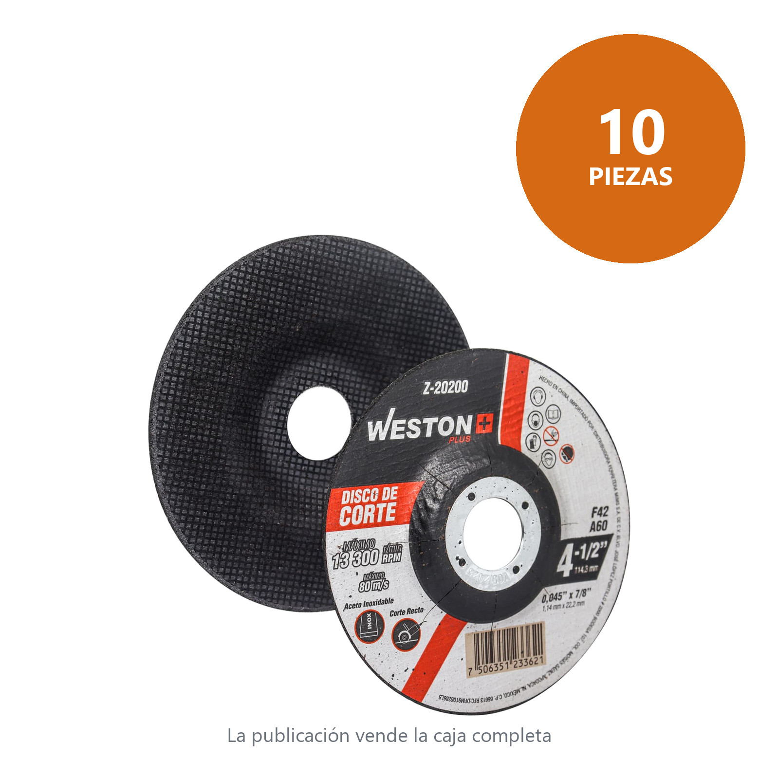 DISCO D/CORTE P/INOX. 4-1/2" x 0.045"(1.2) x 7/8" F42 (Emp. c/10 Pzas - Precio x Pza) - Imagen 2