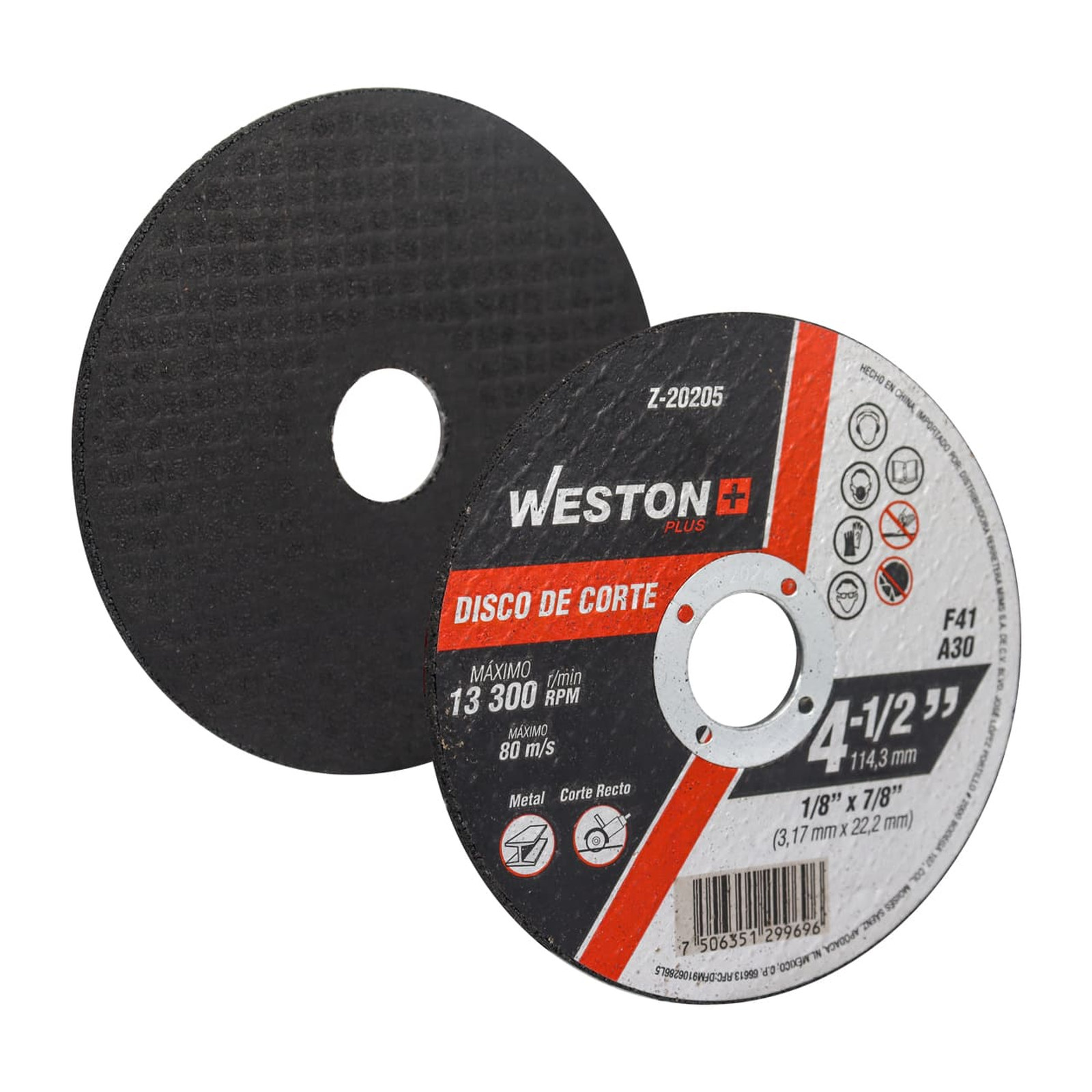Disco de Corte para Metal 4-1/2" x 1/8" x 7/8" Tipo F41 WESTON PLUS