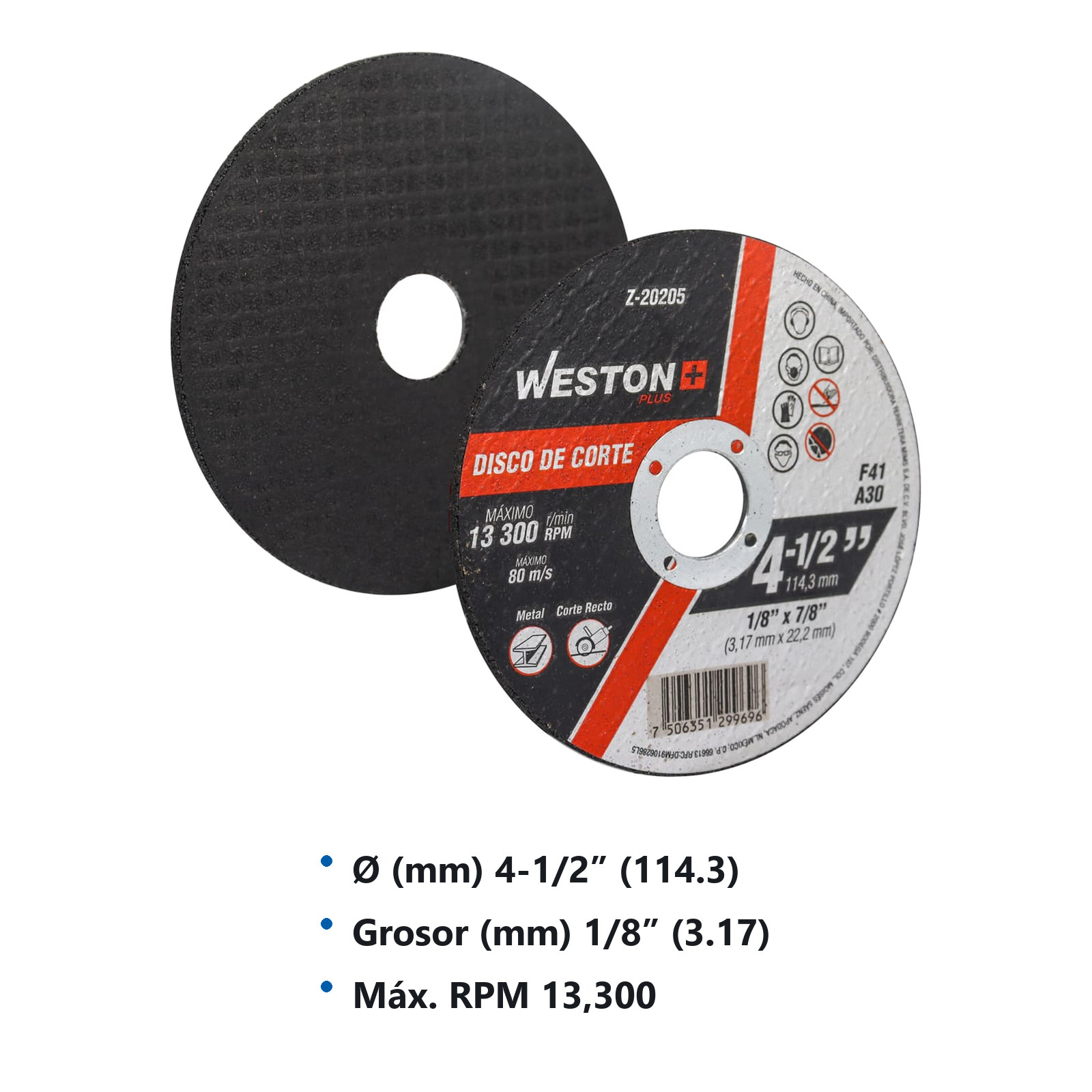DISCO D/CORTE P/METAL 4-1/2" x 1/8"(3.17) x 7/8" F41 (Emp. c/10 Pzas - Precio x Pza) - Imagen 3