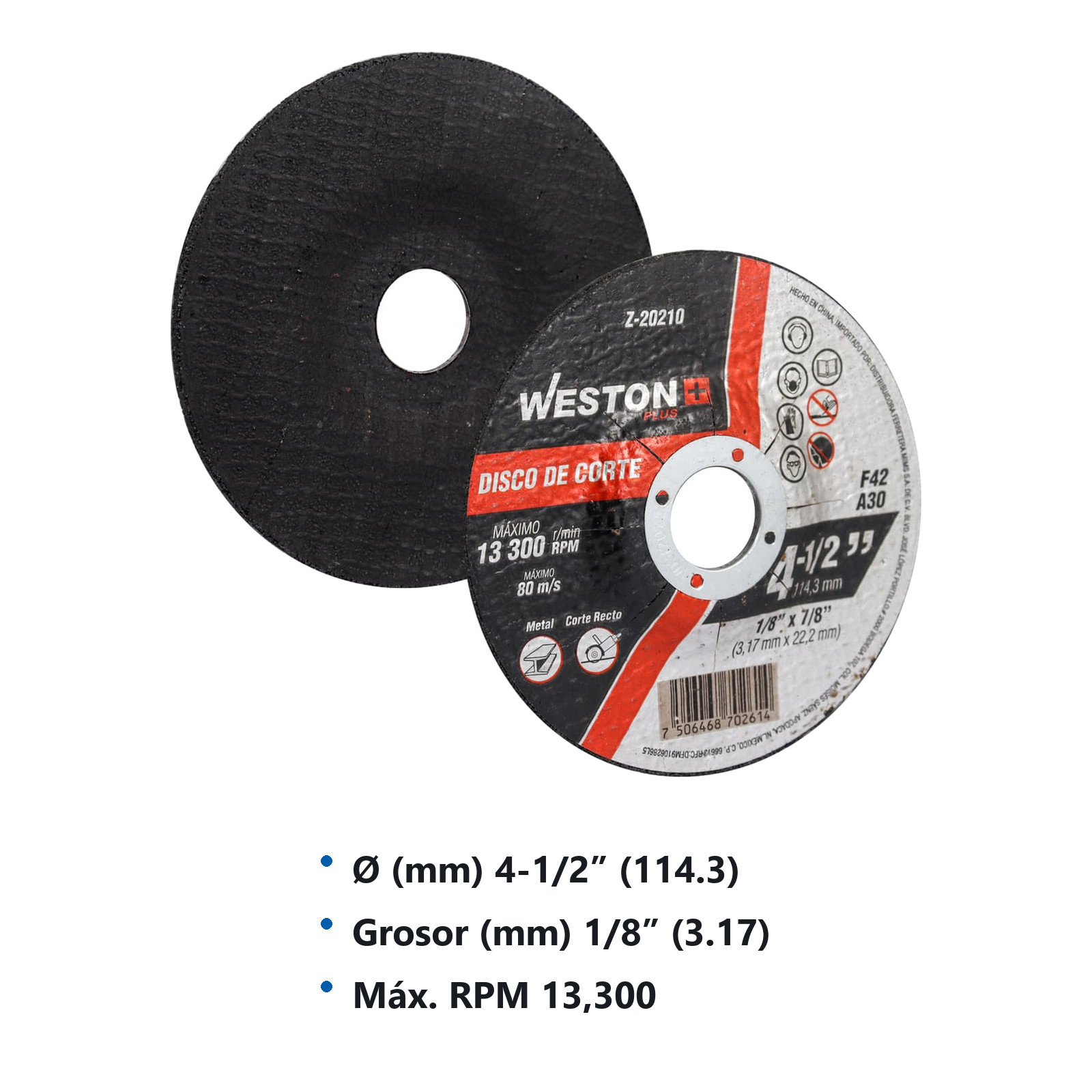 DISCO D/CORTE P/METAL 4-1/2" x 1/8"(3.17) x 7/8" F42 (Emp. c/10 Pzas - Precio x Pza) - Imagen 3