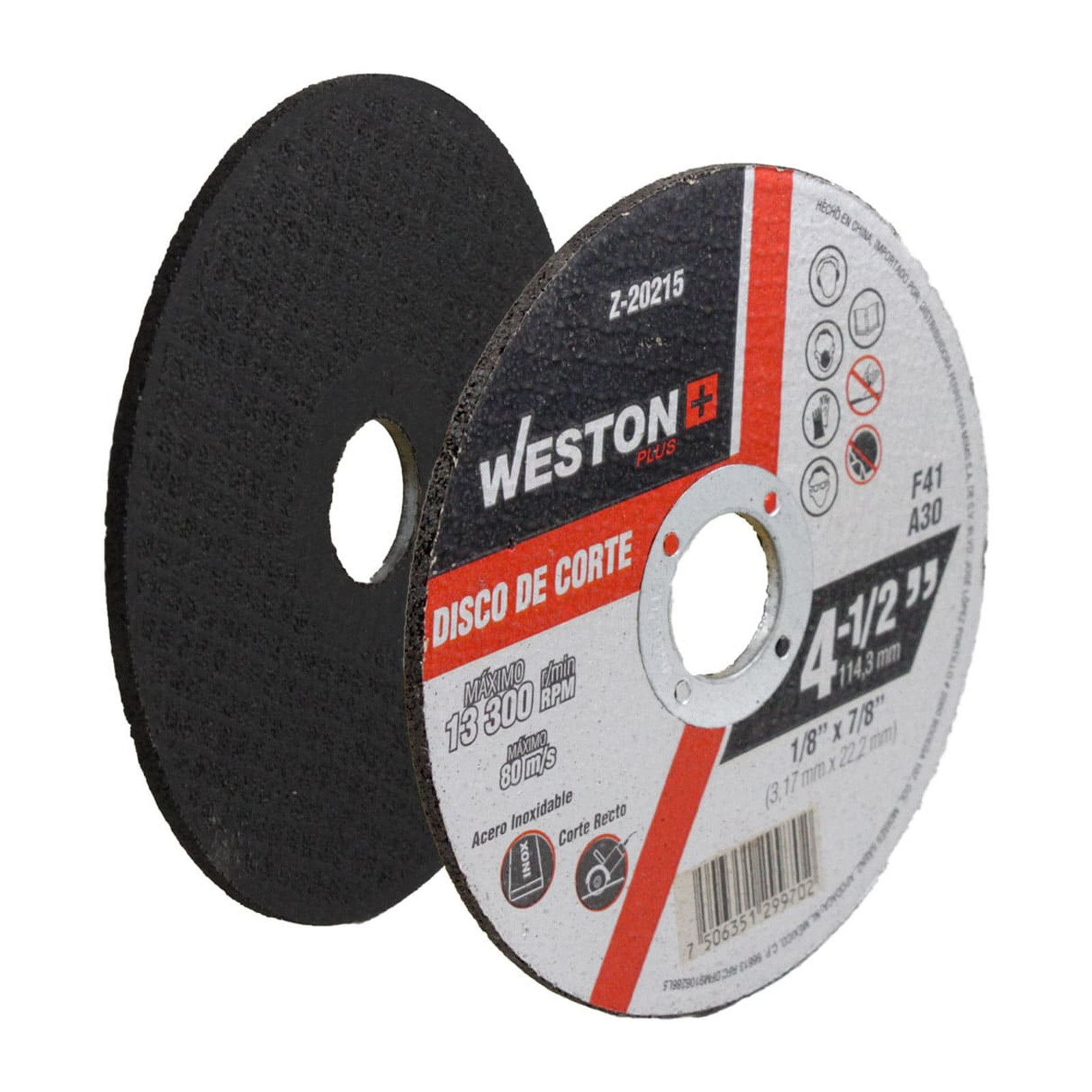 Disco de Corte para Acero Inoxidable 4-1/2" x 1/8" x 7/8" Tipo F41 WESTON PLUS