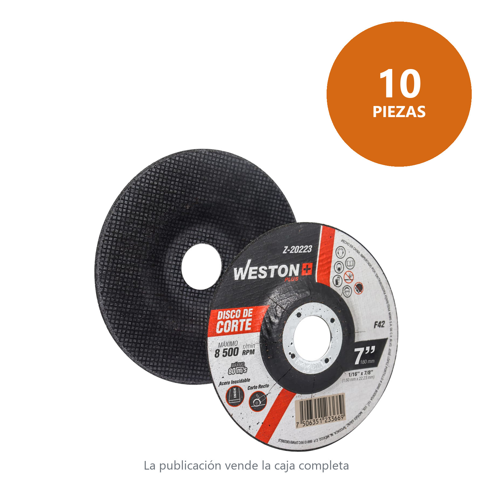 DISCO D/CORTE P/INOX. 7" x 1/16"(1.58) x 7/8" F42 (Emp. c/10 Pzas - Precio x Pza) - Imagen 2