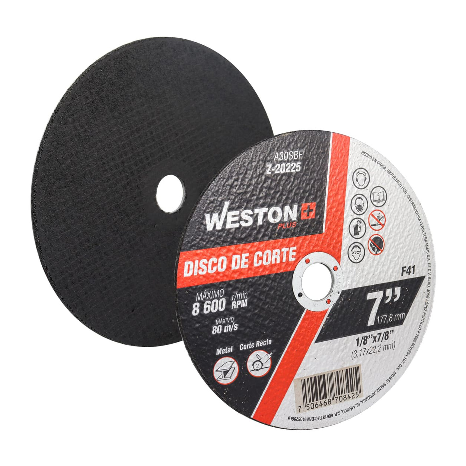 Disco de Corte para Metal 7" x 1/8" x 7/8" Tipo 41 Weston Plus