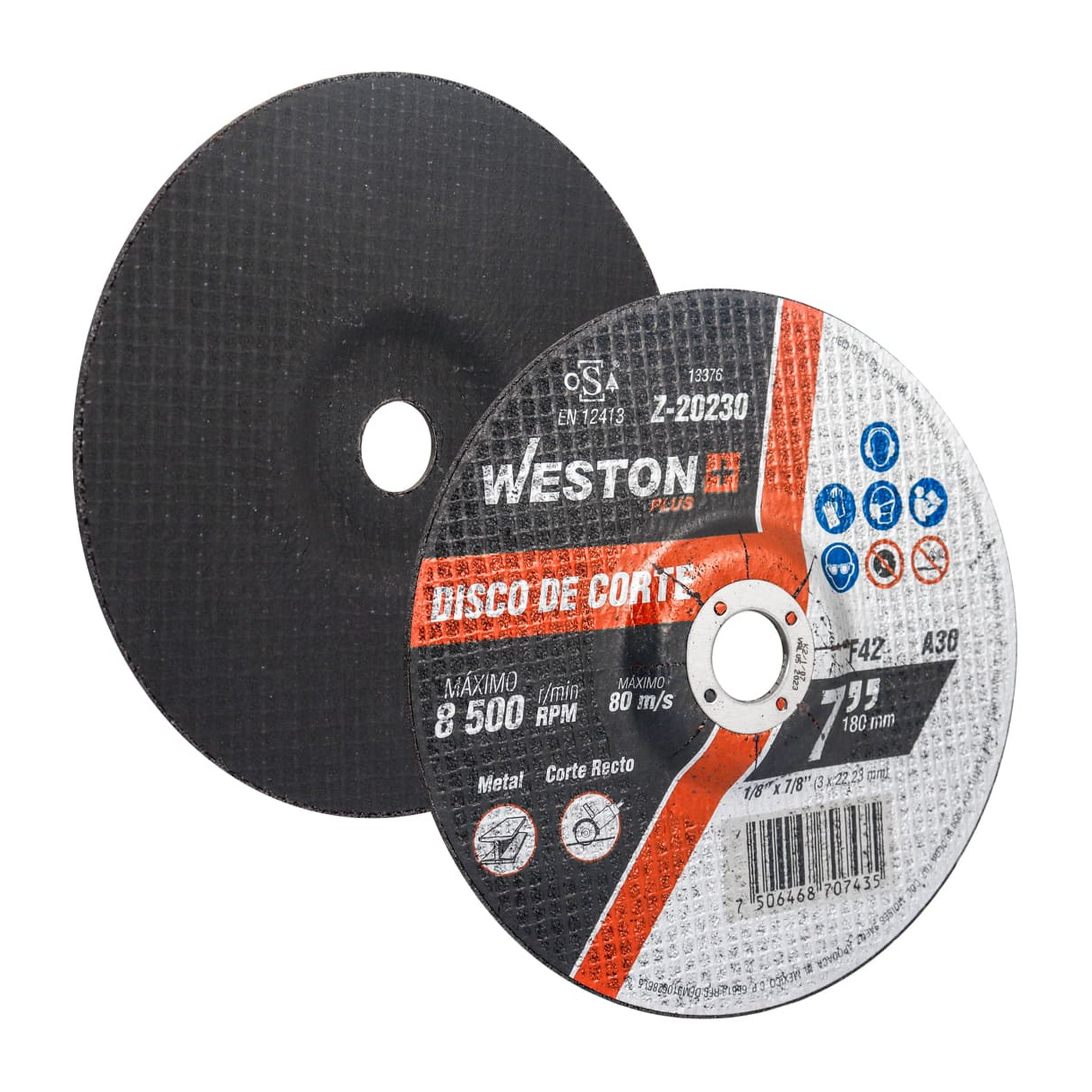 Disco de Corte para Metal 7" x 1/8" x 7/8" Tipo F42 WESTON PLUS