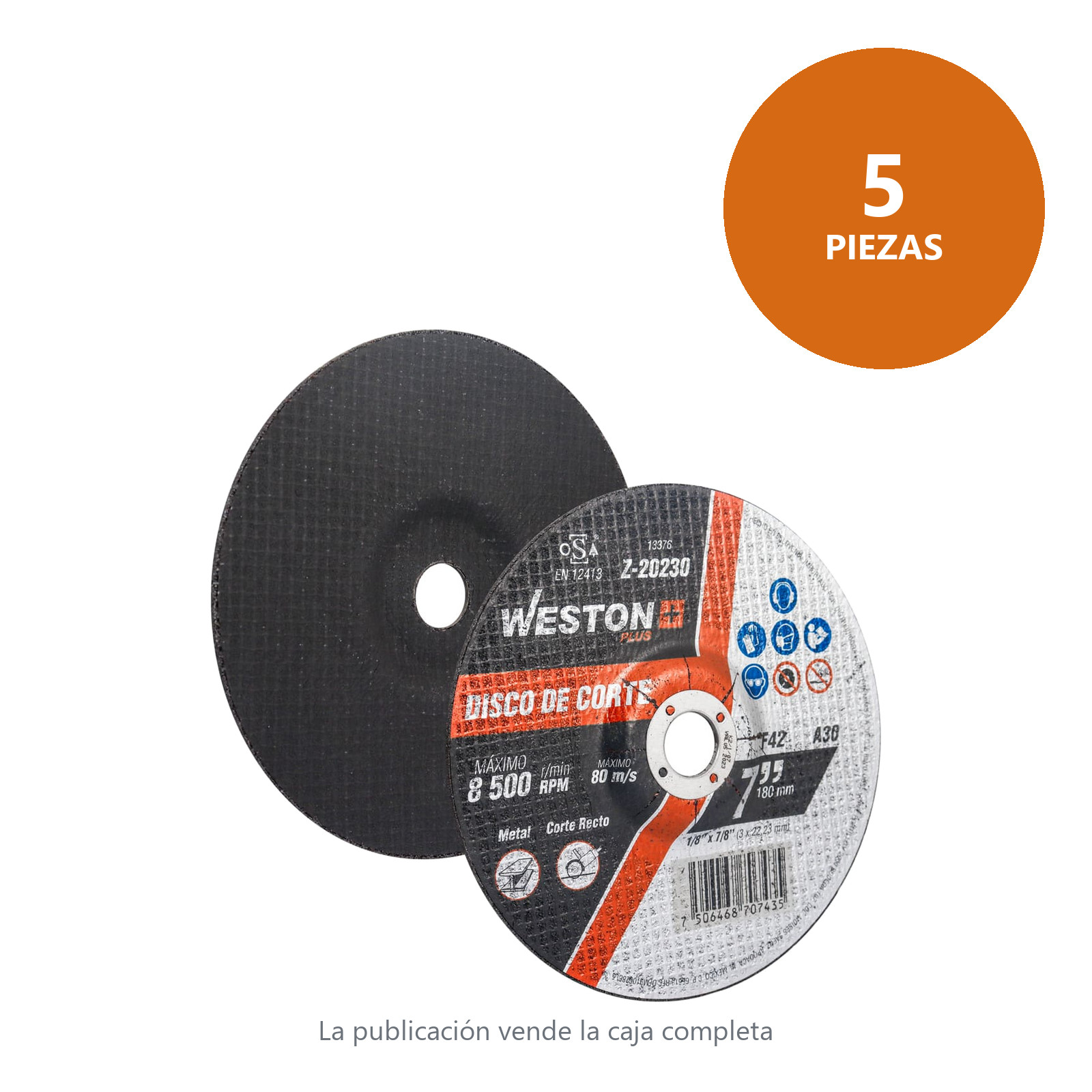 DISCO D/CORTE P/METAL 7" x 1/8"(3.17) x 7/8" F42 (Emp. c/5 Pzas - Precio x Pza) - Imagen 2