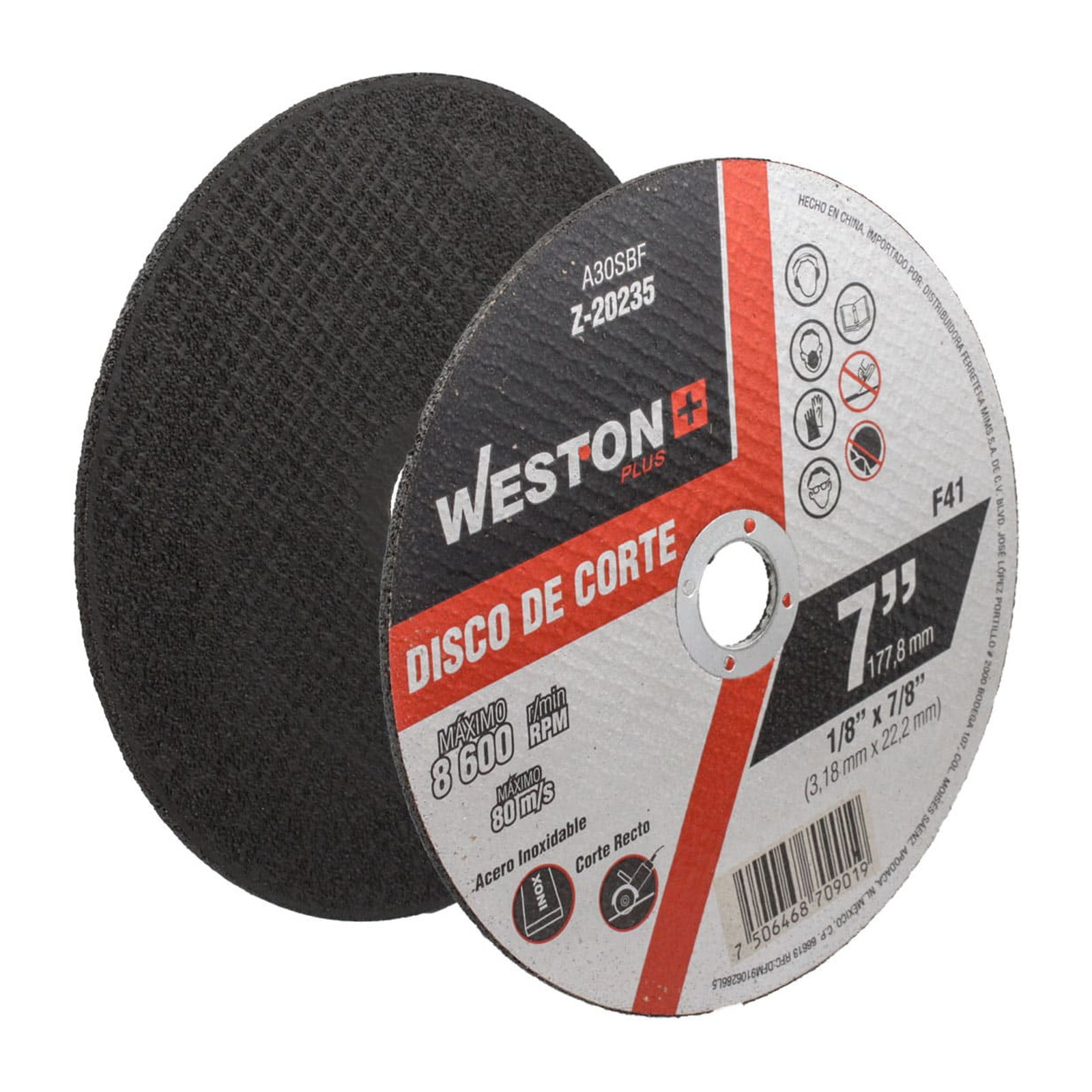 Disco de Corte para Acero Inoxidable 7" x 1/8" x 7/8" F41 WESTON PLUS