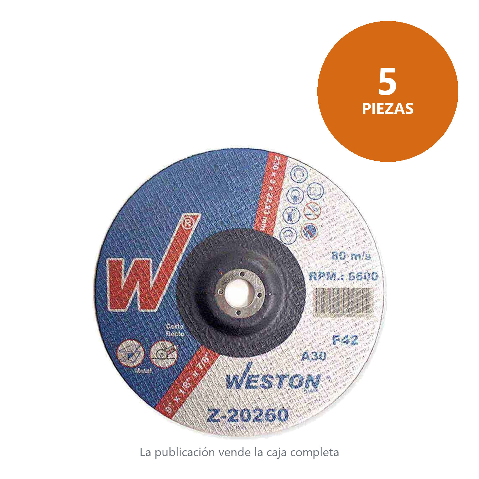DISCO D/CORTE P/METAL 9" x 1/8"(3.17) x 7/8" F42 (Emp. c/5 Pzas - Precio x Pza) - Imagen 2