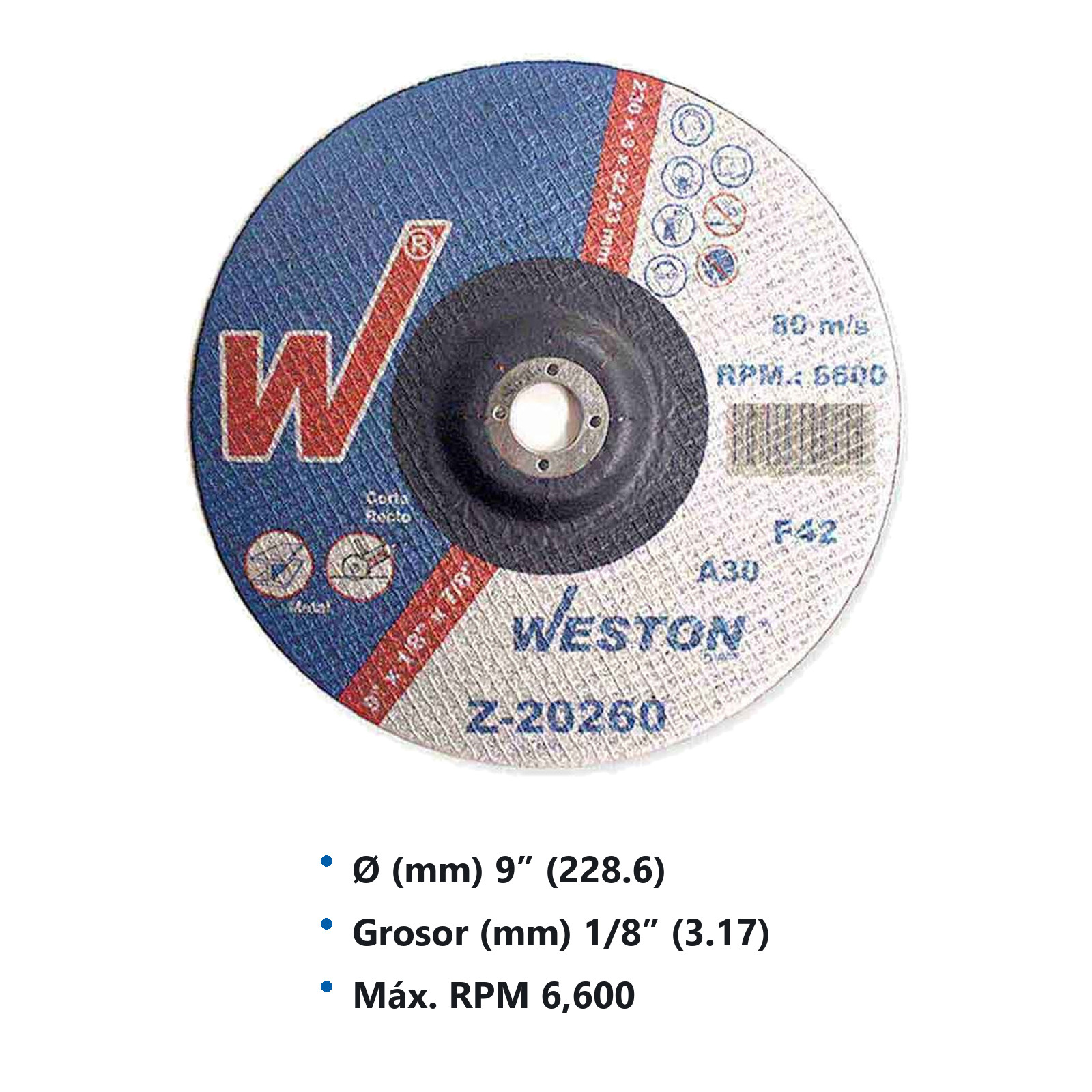 DISCO D/CORTE P/METAL 9" x 1/8"(3.17) x 7/8" F42 (Emp. c/5 Pzas - Precio x Pza) - Imagen 3