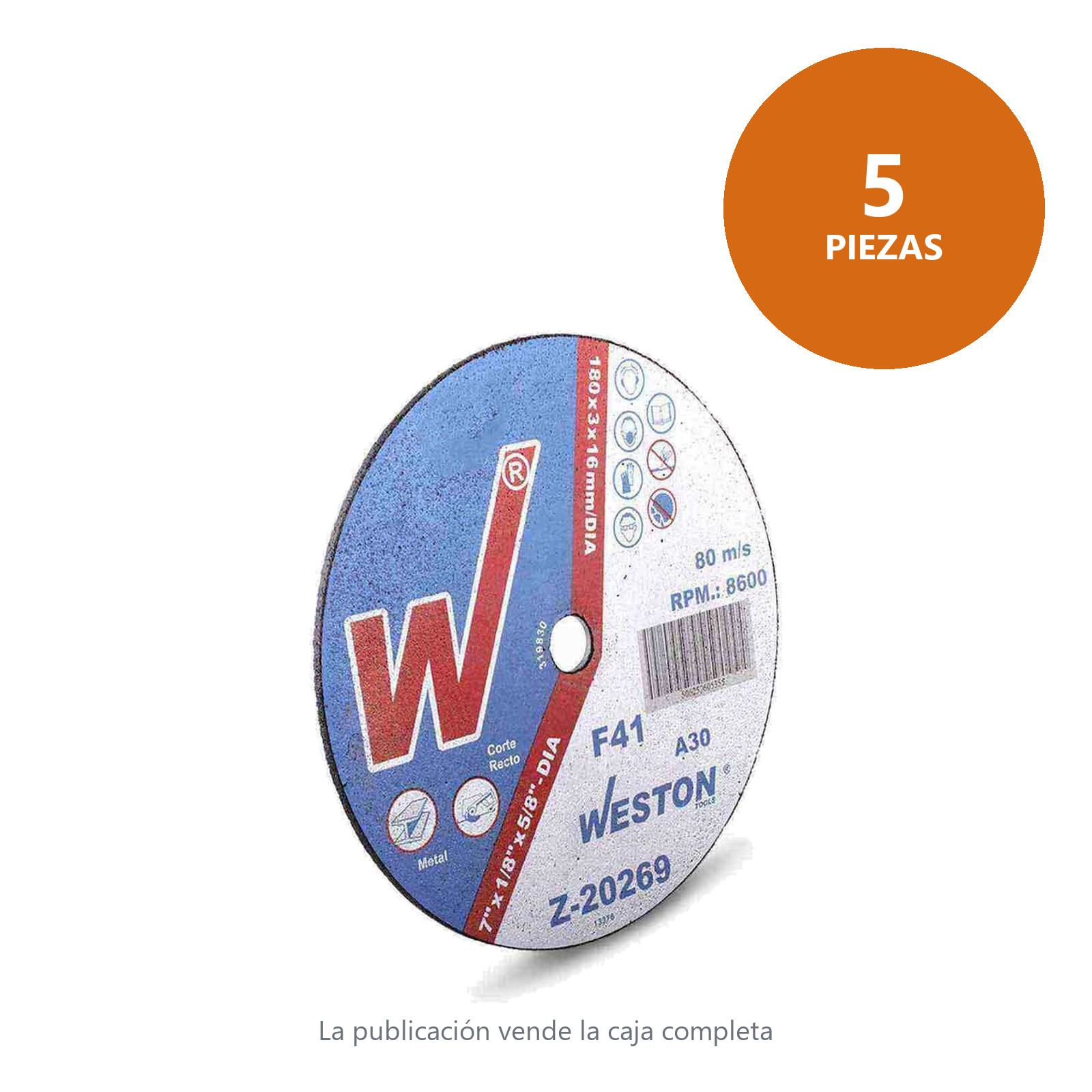 DISCO D/CORTE P/METAL 7" x 1/8"(3.17) x 5/8" F41 P/SIERRA CIRCULAR (Emp. c/5 Pzas - Precio x Pza) - Imagen 2