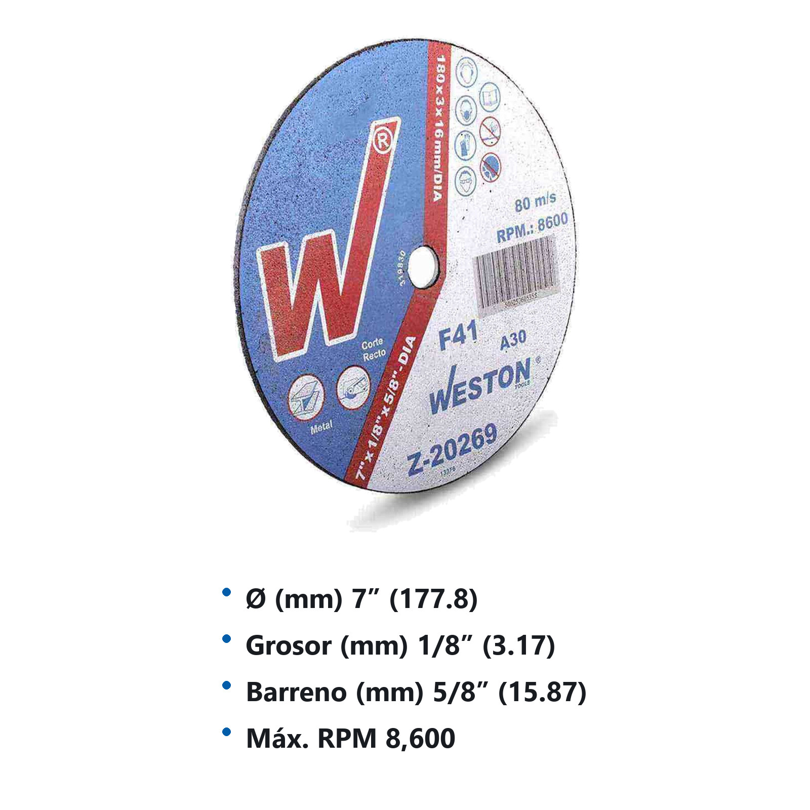DISCO D/CORTE P/METAL 7" x 1/8"(3.17) x 5/8" F41 P/SIERRA CIRCULAR (Emp. c/5 Pzas - Precio x Pza) - Imagen 3