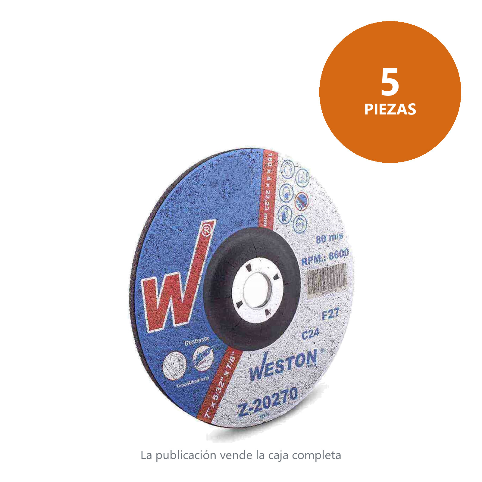 DISCO D/CORTE Y DESBASTE P/PIEDRA 7" x 5/32"(4) x 7/8" F42/F27 (Emp. c/5 Pzas - Precio x Pza) - Imagen 2