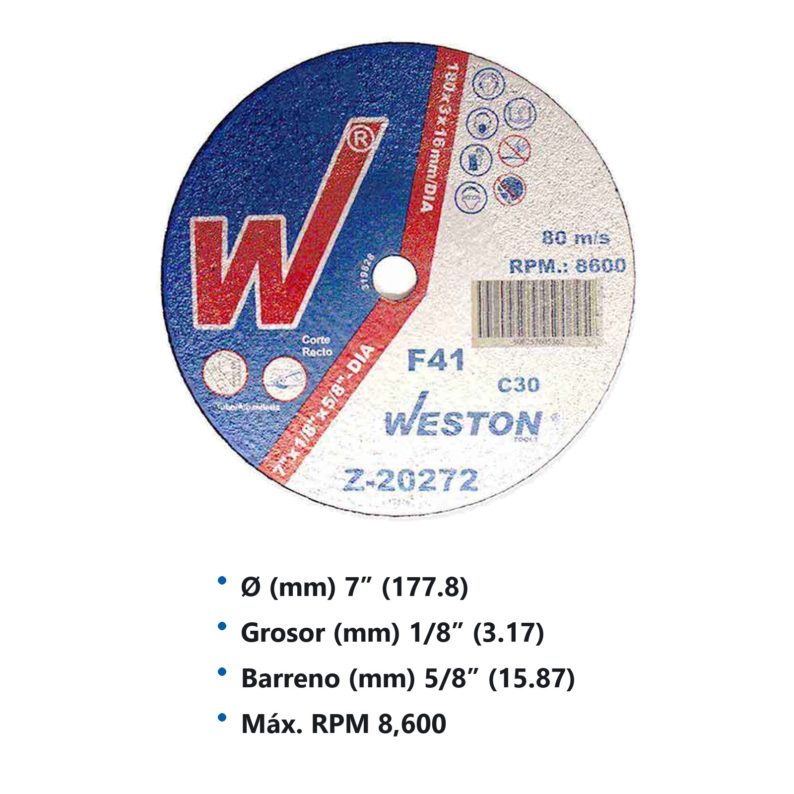 DISCO D/CORTE P/PIEDRA 7" x 1/8"(3.17) x 5/8" F41 P/SIERRA CIRCULAR (Emp. c/5 Pzas - Precio x Pza) - Imagen 3