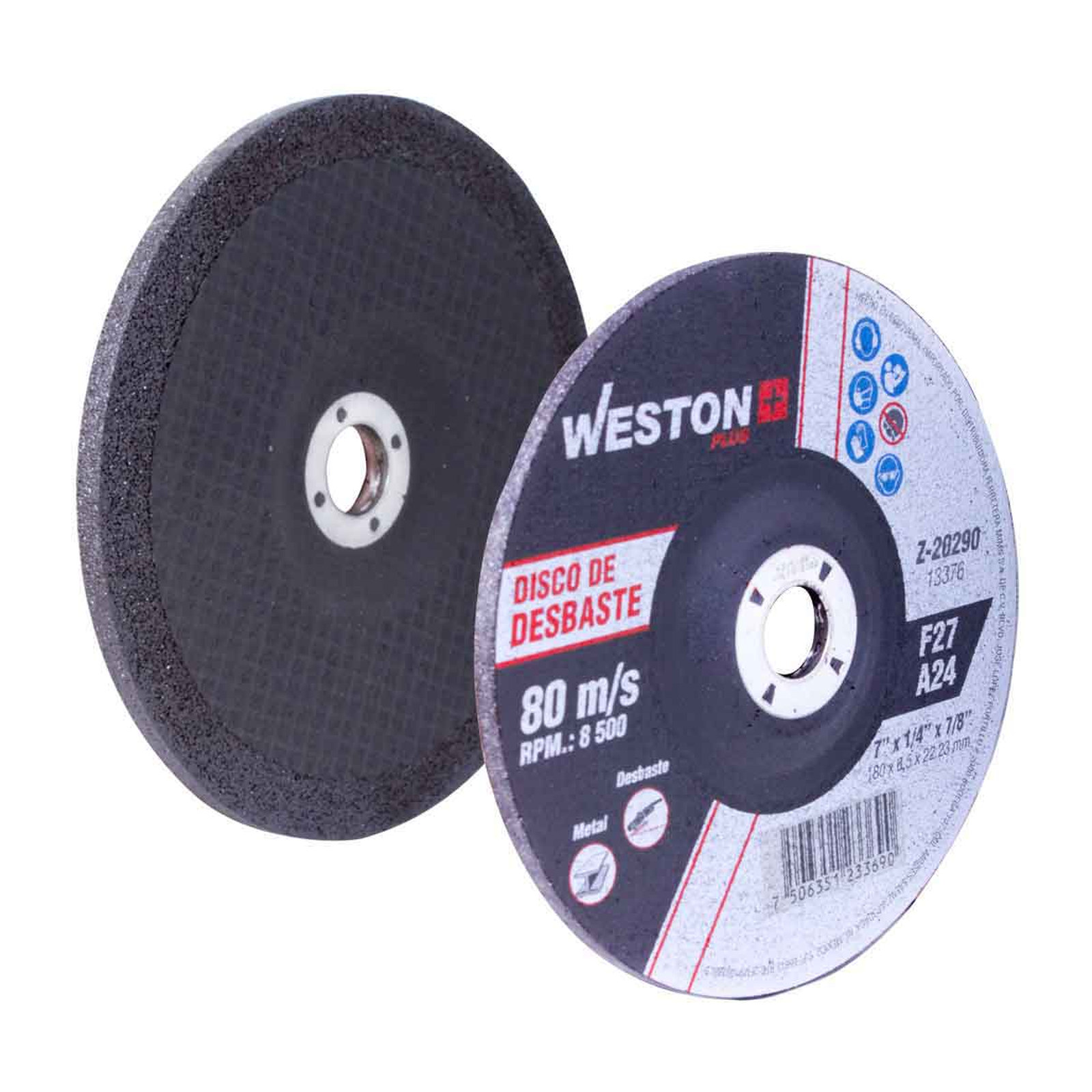 Disco de Desbaste para Metal 7" x 1/4" x 7/8" Tipo F27 WESTON PLUS