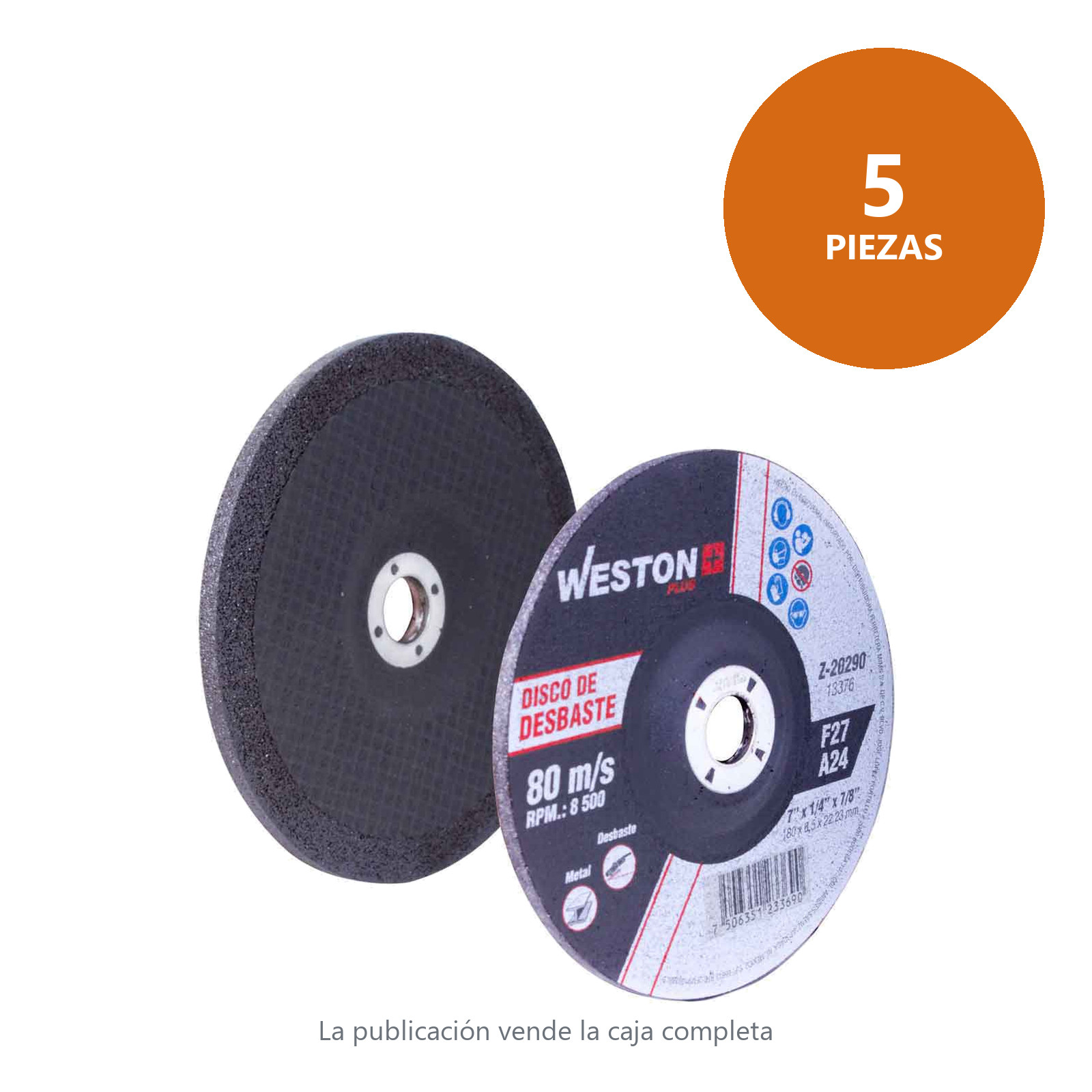 DISCO D/DESBASTE P/METAL 7" x 1/4"(6.35) x 7/8" F27 (Emp. c/5 Pzas - Precio x Pza) - Imagen 2