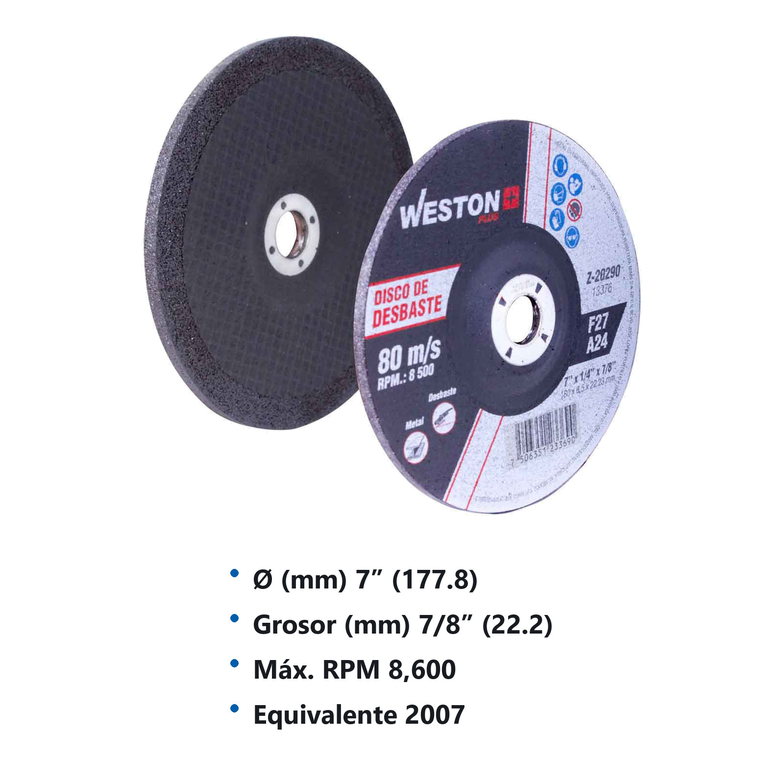 DISCO D/DESBASTE P/METAL 7" x 1/4"(6.35) x 7/8" F27 (Emp. c/5 Pzas - Precio x Pza) - Imagen 3