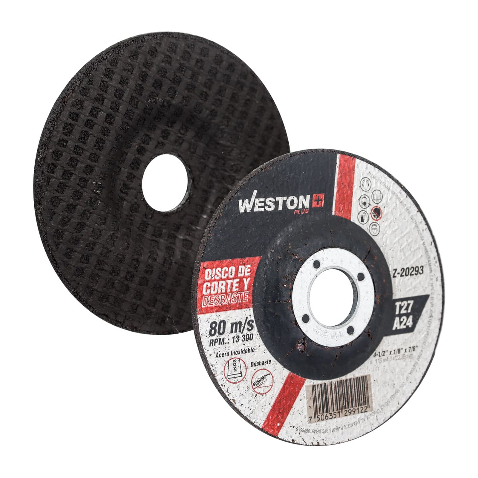 Disco de Corte y Desbaste para Acero Inoxidable 4-1/2" x 5/32" x 7/8" F42/F27 WESTON PLUS