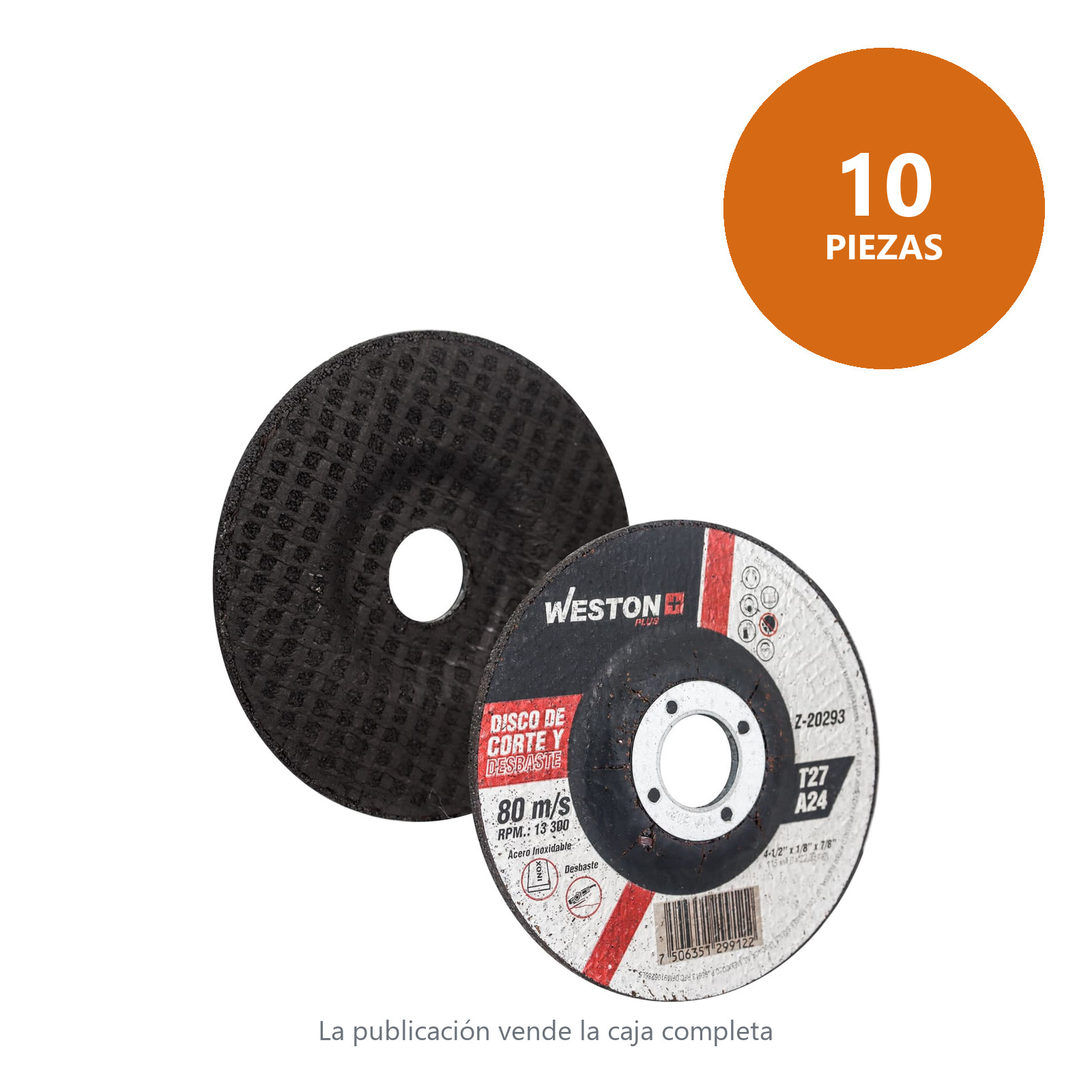 DISCO D/CORTE Y DESBASTE P/INOX. 4-1/2" x 5/32"(4) x 7/8" F42/F27 (Emp. c/10 Pzas - Precio x Pza) - Imagen 2