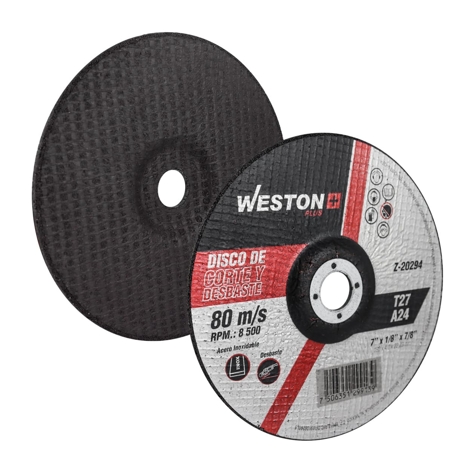Disco de Corte y Desbaste para Acero Inoxidable 7" x 5/32" x 7/8" F42/F27 WESTON PLUS