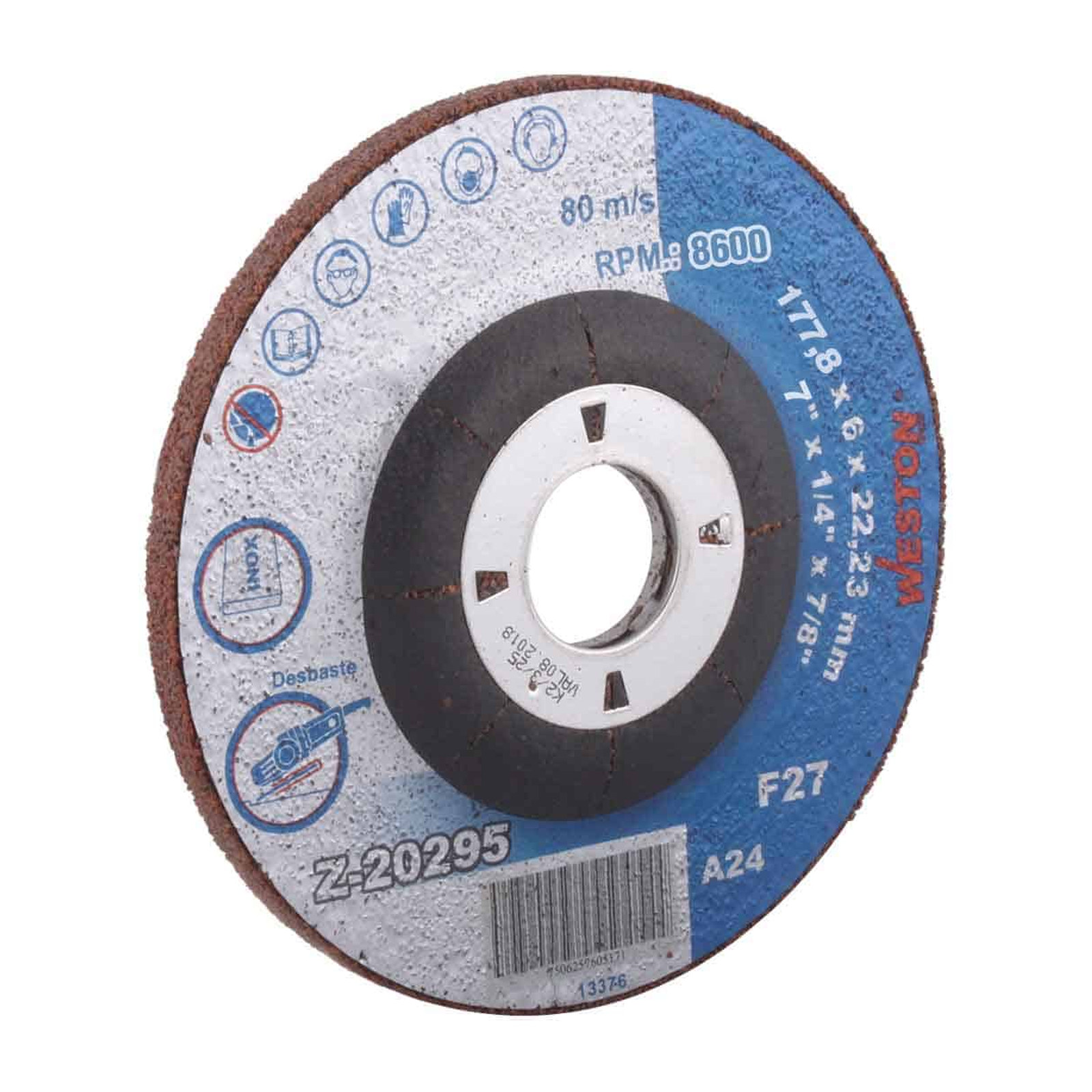 Disco de Desbaste para Inoxidable 7" x 1/4" x 7/8" F27 WESTON PLUS