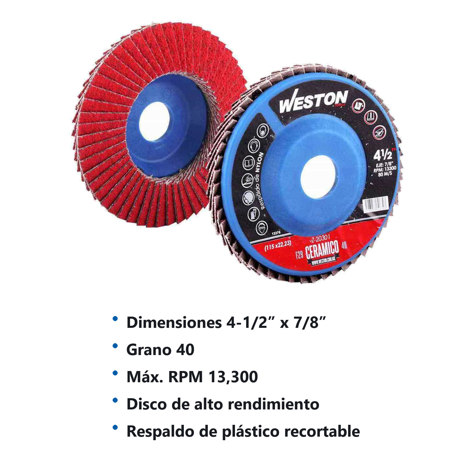 DISCO LAM.CERAMICO C/NYLON  4.5" X 7/8" G40 (Precio x pieza - Empaque c/10 pzas) - Imagen 3