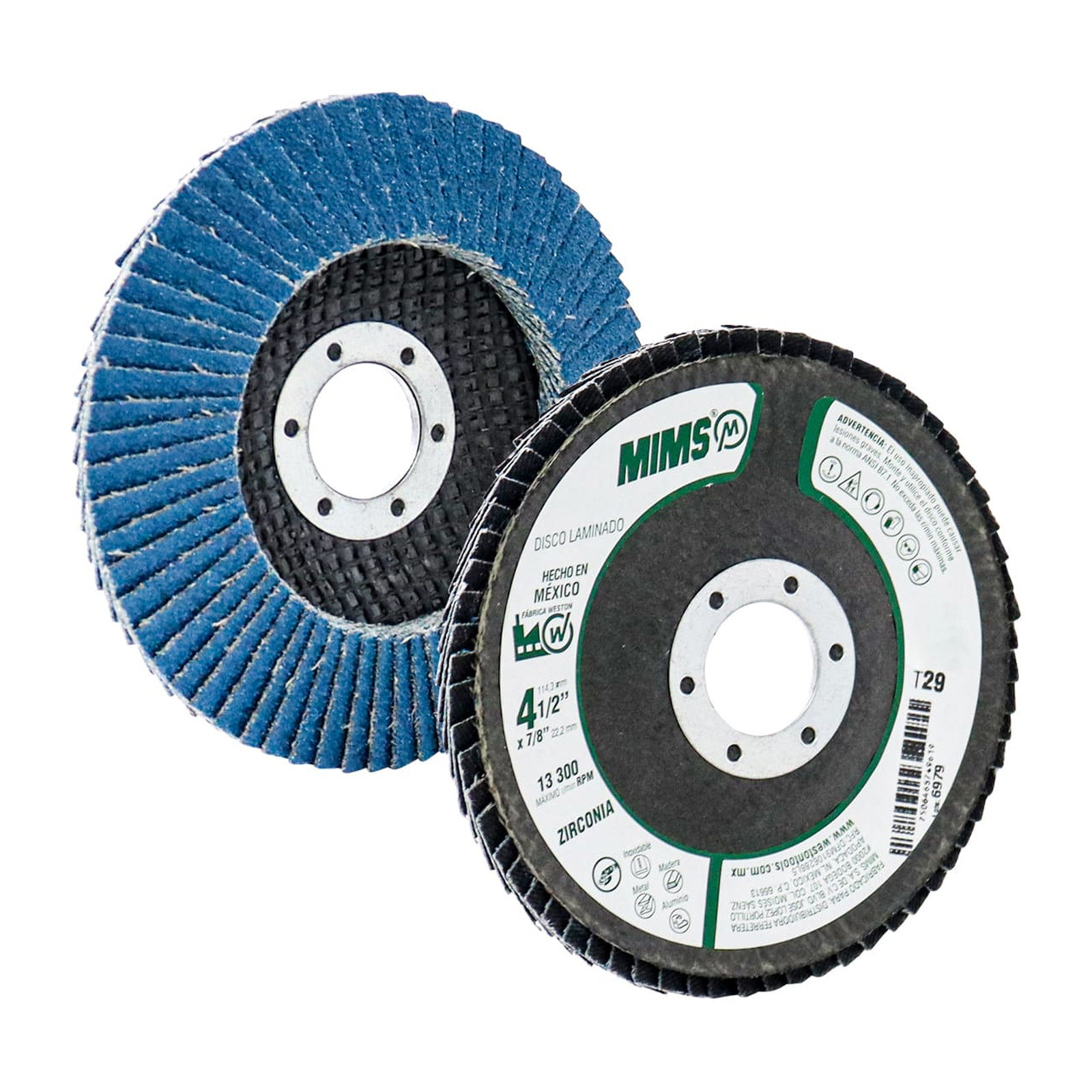 Disco Laminado MIMS 4-1/2" x 7/8" Grano 40 Zirconia Azul