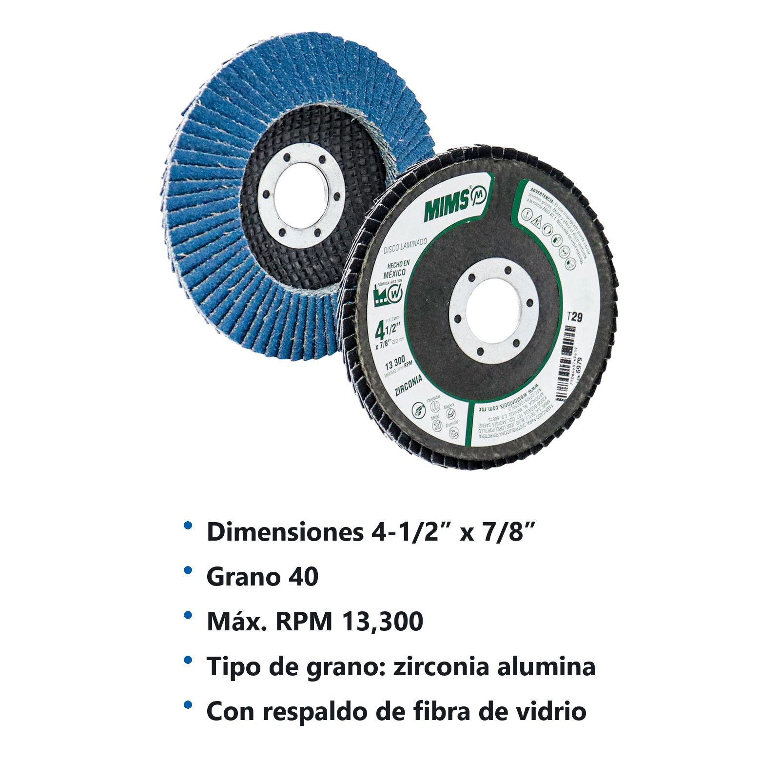 DISCO LAMINADO MIMS 4-1/2" X 7/8" G40 (Z-AZUL) - Imagen 4