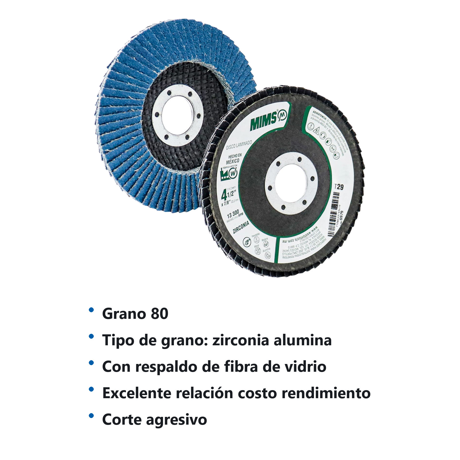 DISCO LAMINADO MIMS 4-1/2" X 7/8" G80 (Z-AZUL) - Imagen 4
