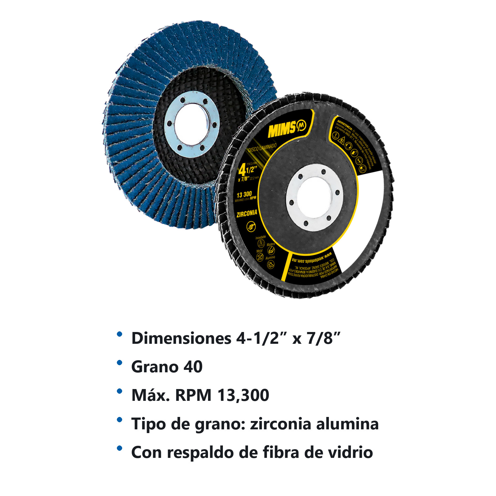 DISCO LAMINADO MIMS 4-1/2" X 7/8" G40 (Z-VERDE) - Imagen 3