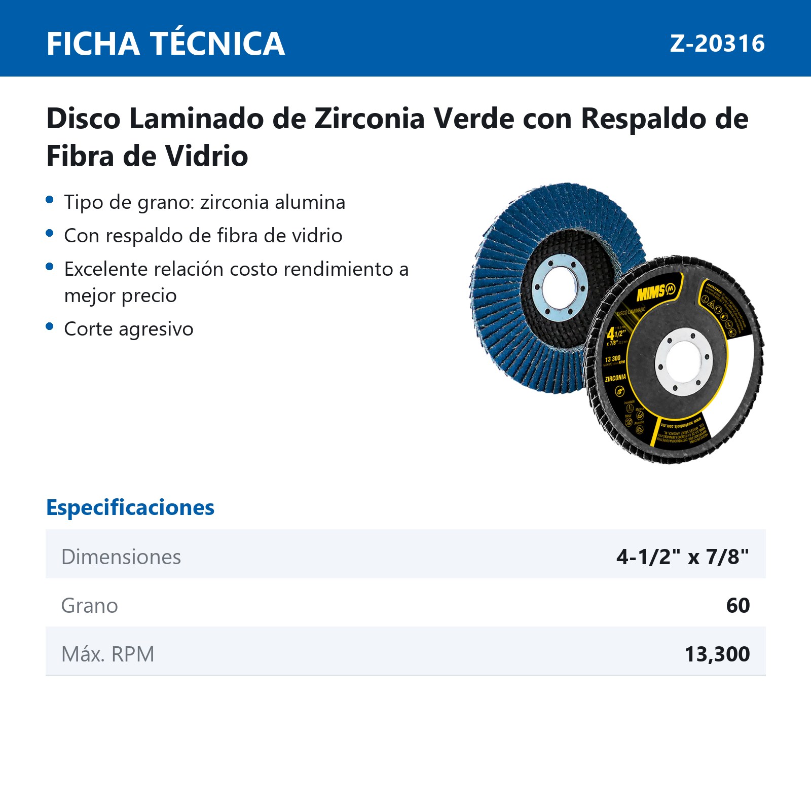 DISCO LAMINADO MIMS 4-1/2" X 7/8" G60 (Z-VERDE) - Imagen 3