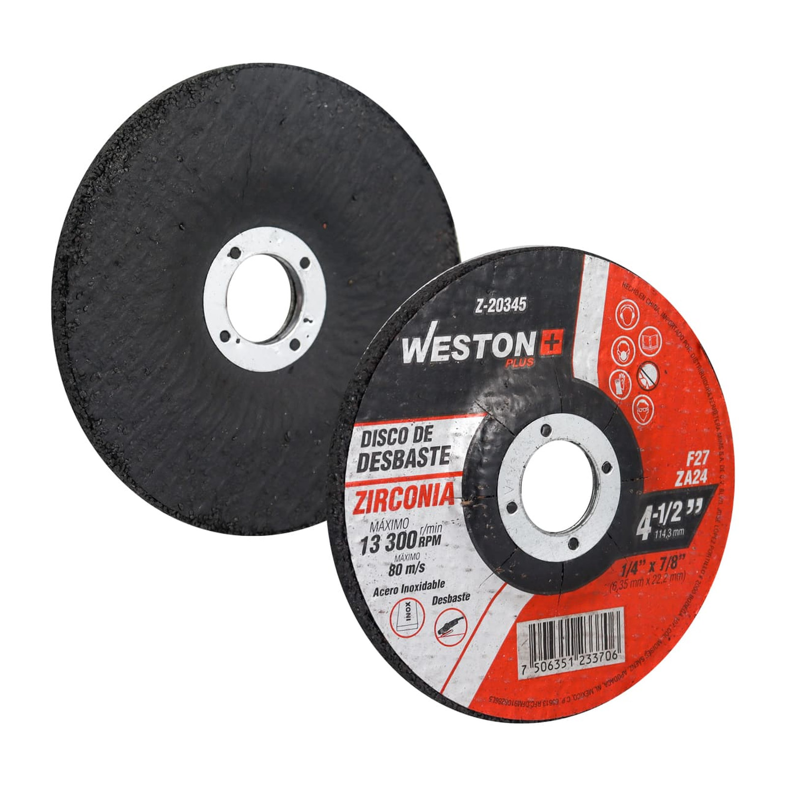 Disco de Desbaste para Inoxidable de Zirconio 4-1/2" x 1/4" x 7/8" F27 WESTON PLUS