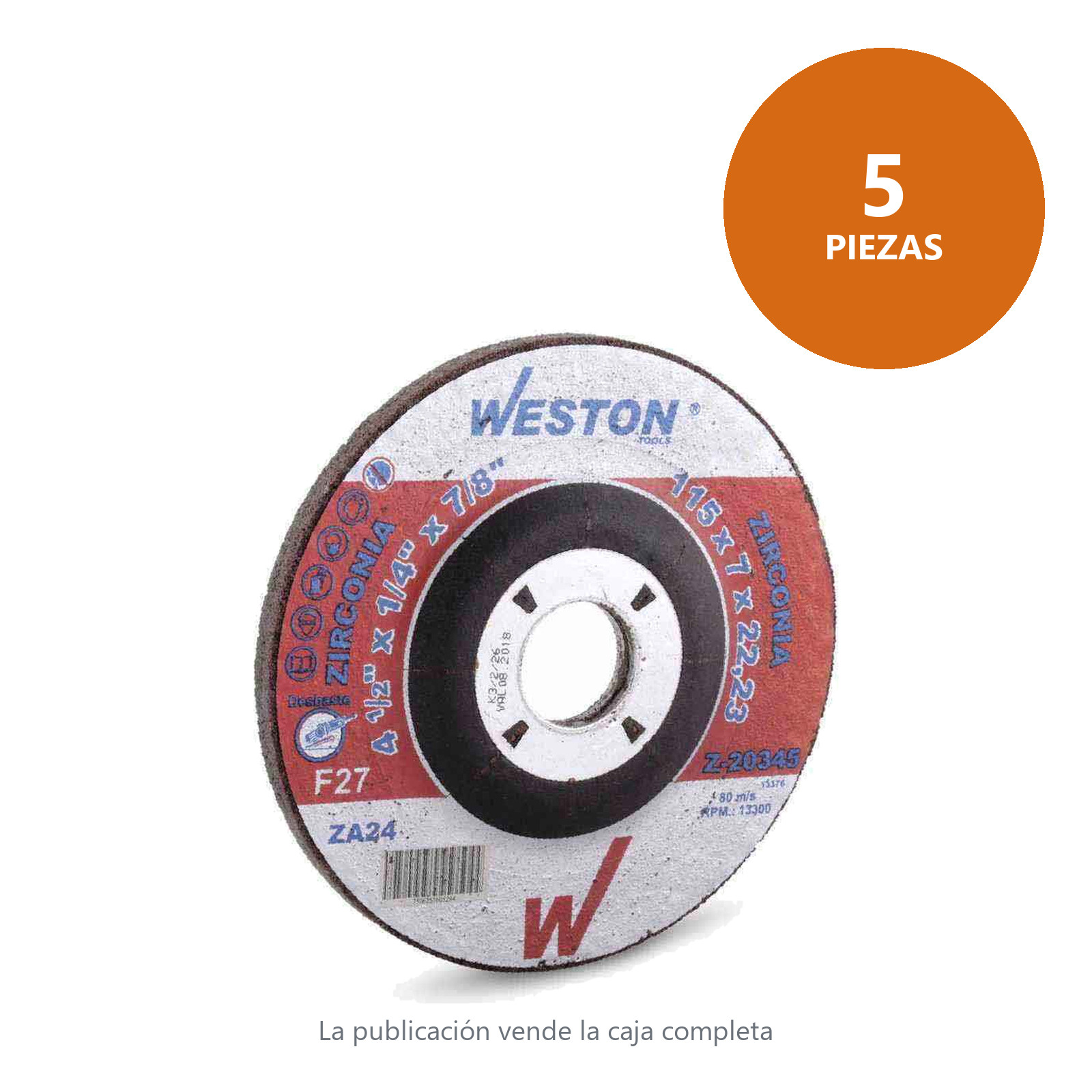 DISCO D/DESBASTE P/INOX. D/ZIRCONIO 7" x 1/4"(6.35) x 7/8" F27 (Emp. c/5 Pzas - Precio x Pza) - Imagen 2