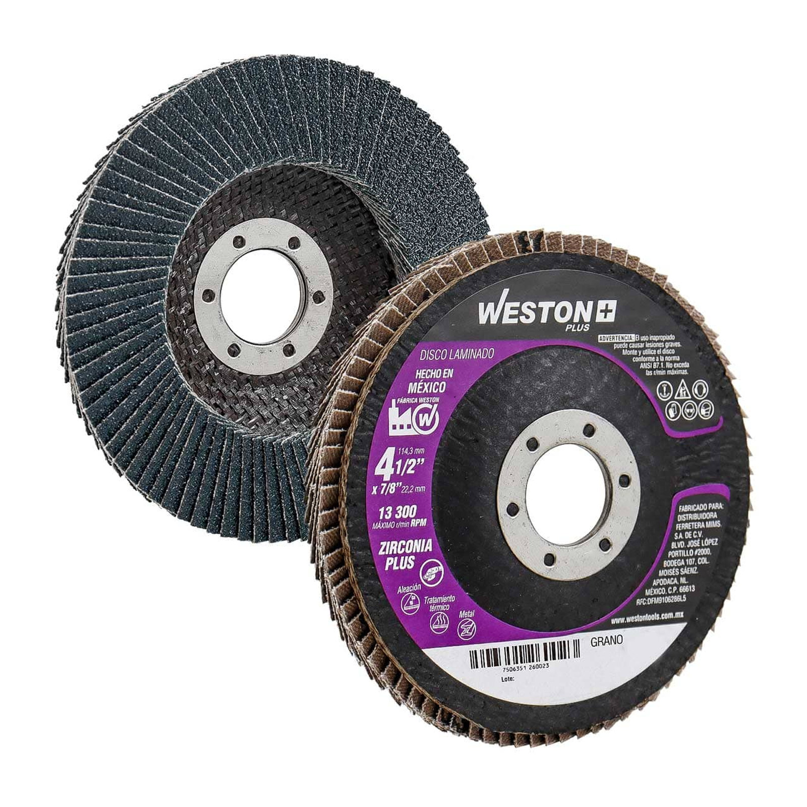 Disco Laminado Zirconio 7" x 7/8" Grano 40 Alta Densidad T27 Weston Plus