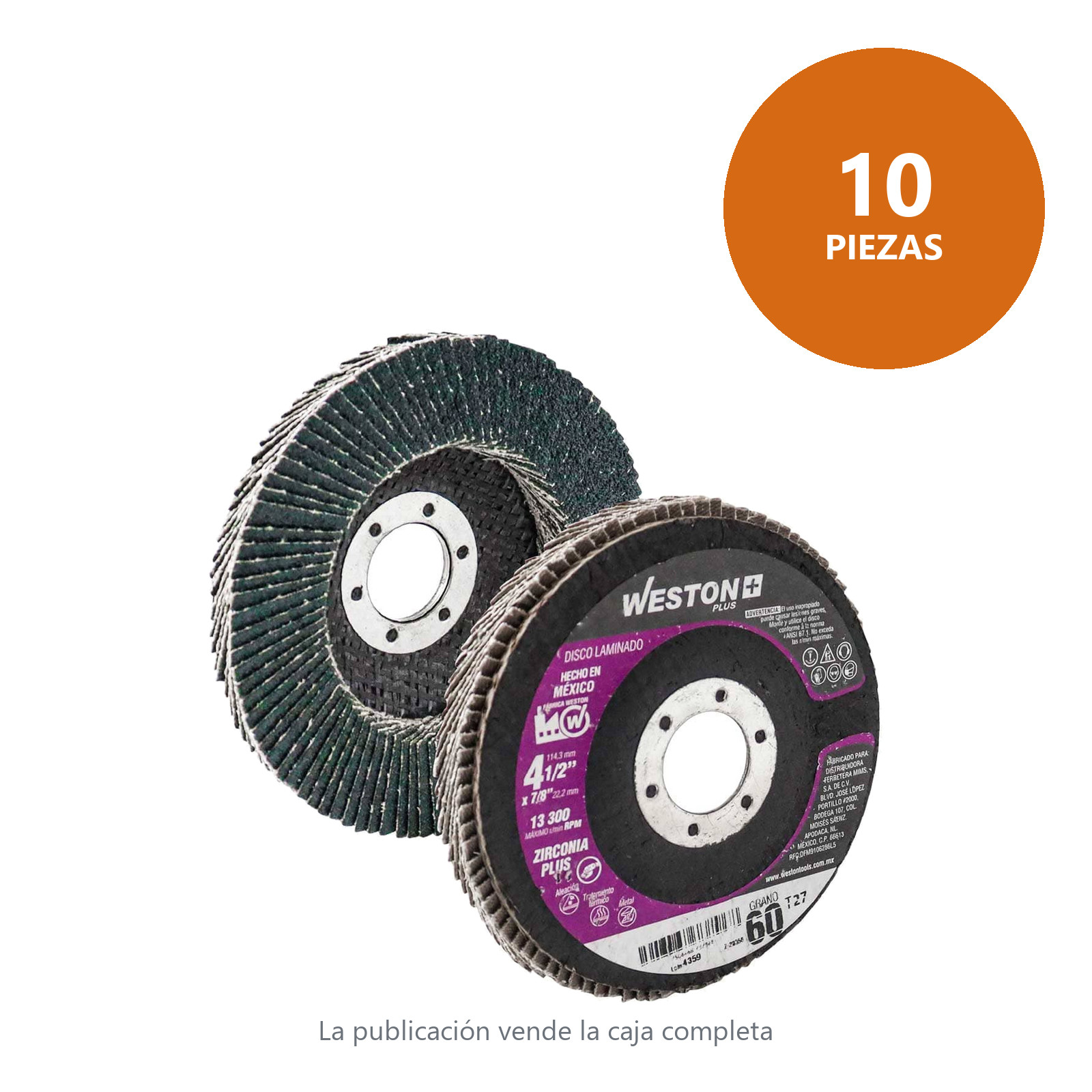 DISCO LAMIN. WP ZIRCONIO 4-1/2x7/8" Z60 SUPER ALTA DENSIDAD T271 (Precio x pieza - Emp. c/10 pzs) - Imagen 3