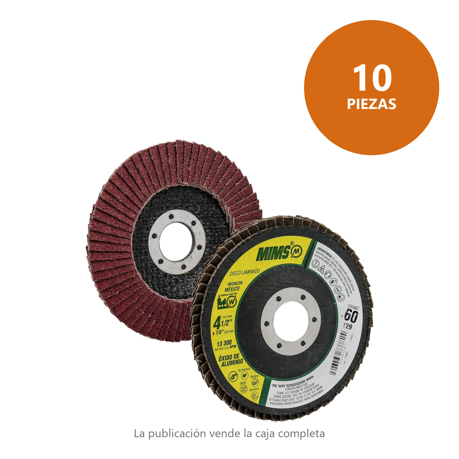 DISCO LAMINADO MIMS OXIDO DE ALUMINIO 4-1/2" X 7/8" G60 T29 (Precio x pieza - Empaque c/10 pzas) - Imagen 3