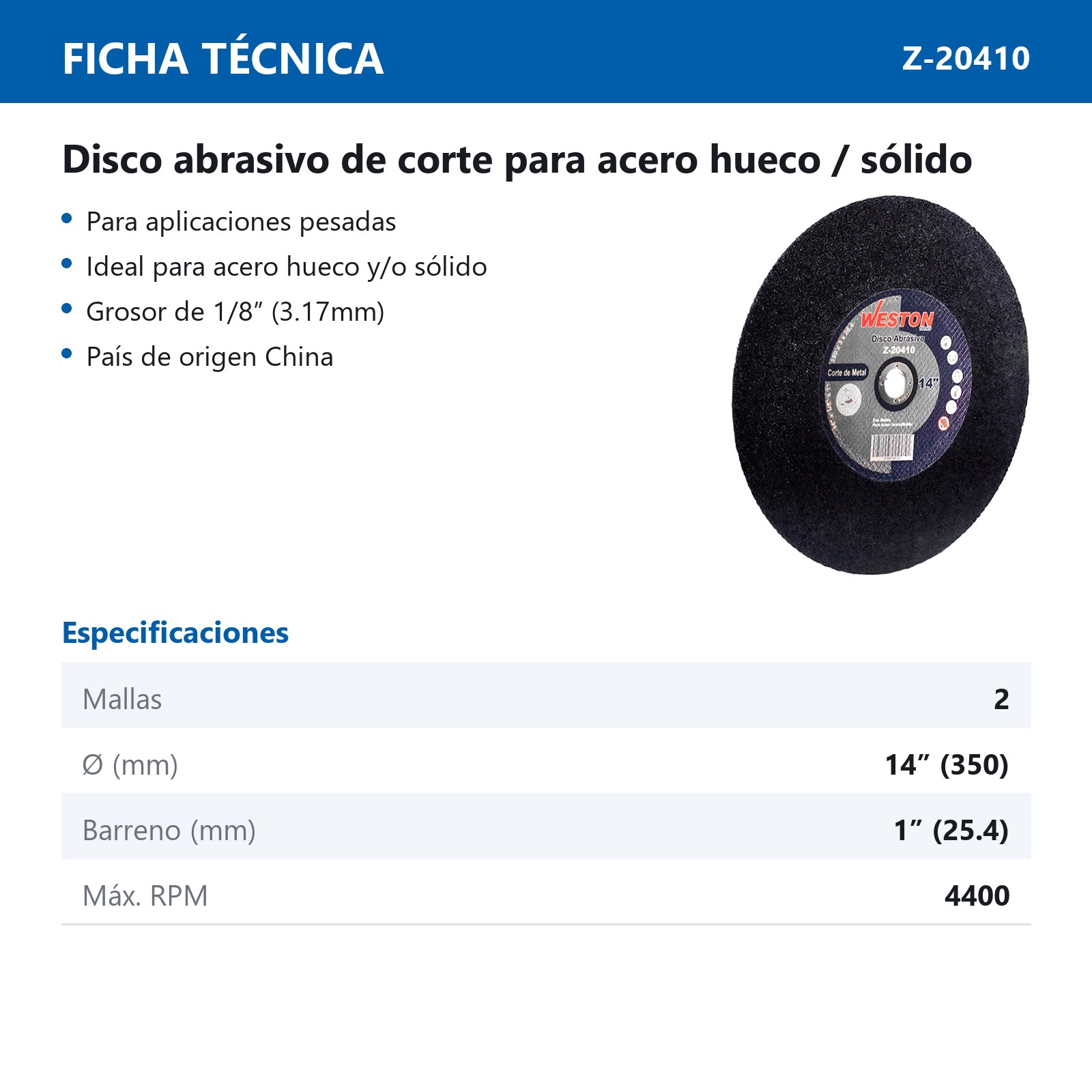 DISCO ABRASIVO 14"X1/8" X 1" DOBLE MALLA (Emp. c/5 Pzas - Precio x Pza) - Imagen 3