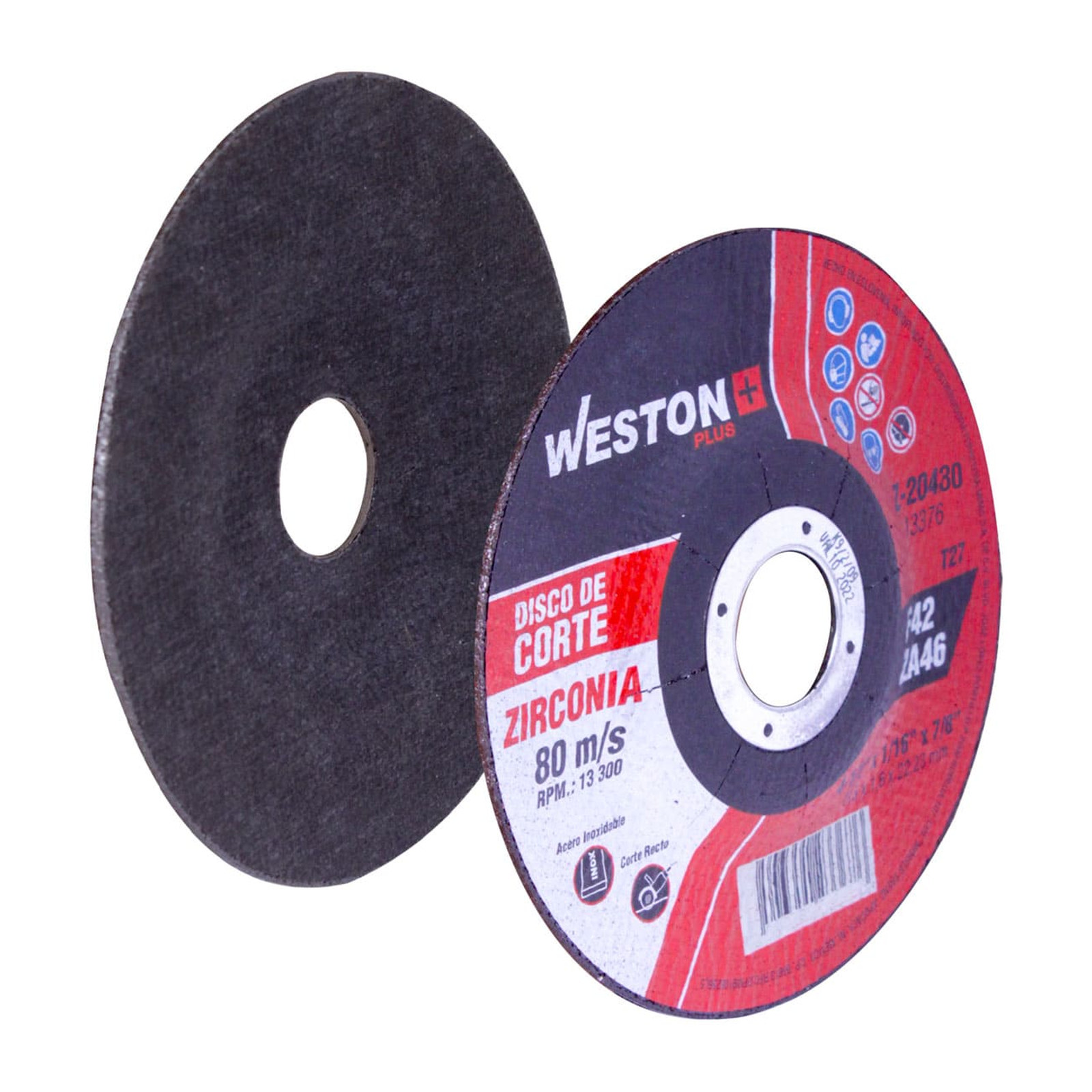 Disco de Corte para Inoxidable de Zirconio 4-1/2" x 1/8" x 7/8" F42 WESTON PLUS