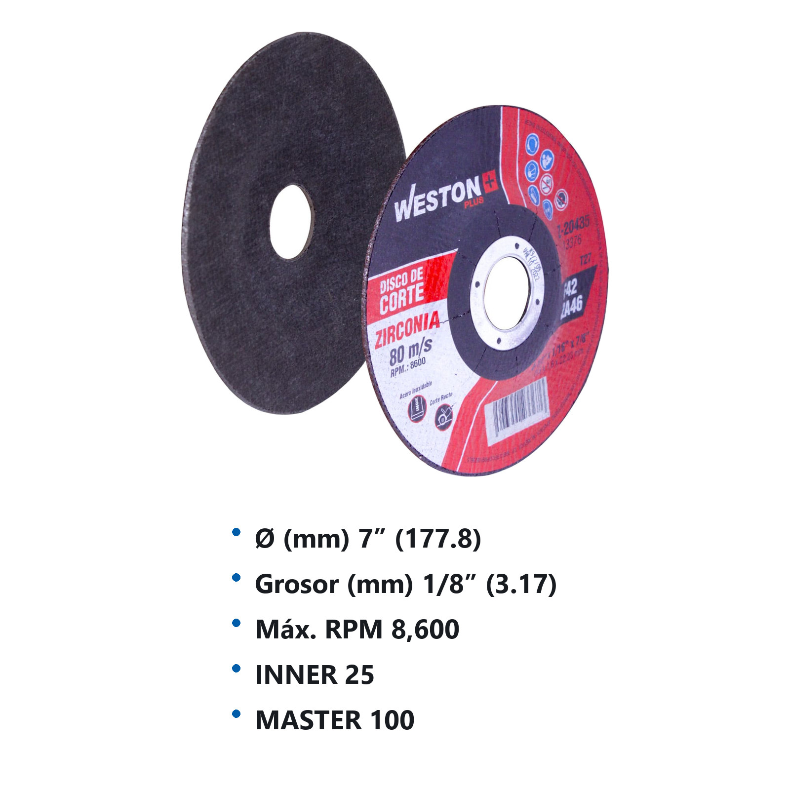 DISCO D/CORTE P/INOX. D/ZIRCONIO 7" x 1/8"(3.17) x 7/8" F42 (Emp. c/5 Pzas - Precio x Pza) - Imagen 3