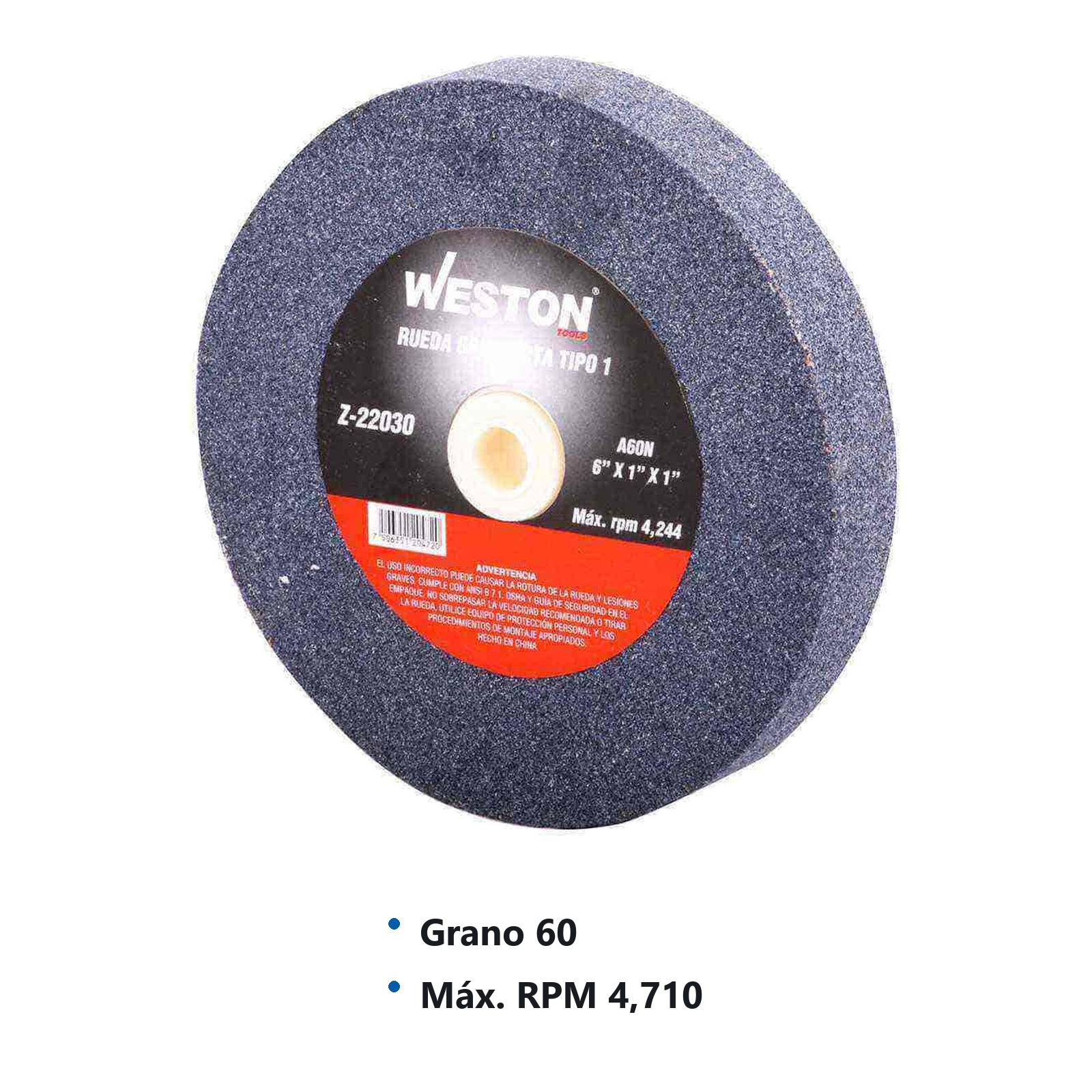 RUEDA ABRASIVA GRIS TIPO 1 6" X 1" X 1" A60 - Imagen 2