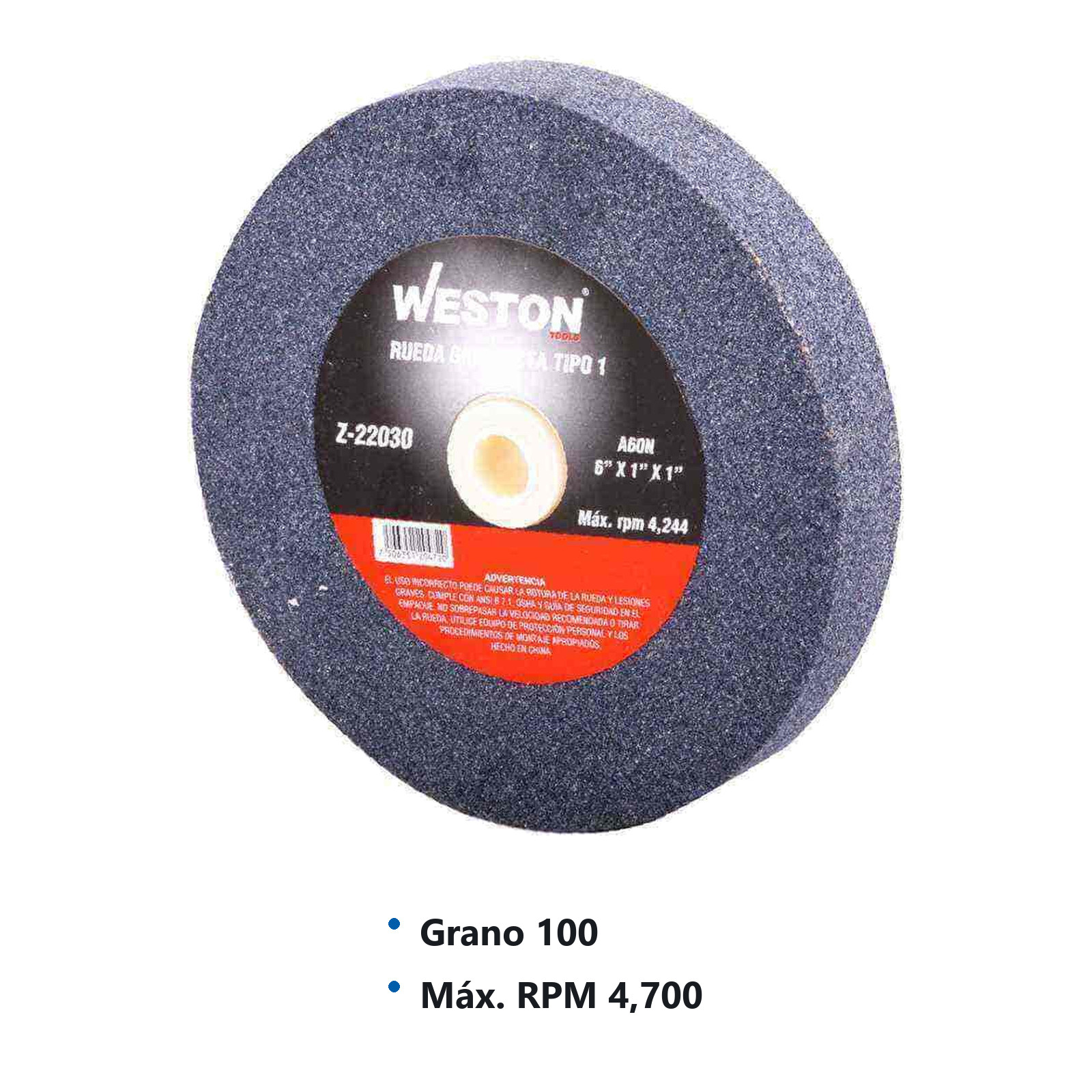 RUEDA ABRASIVA GRIS TIPO 1 6" X 1" X 1" A100 - Imagen 2