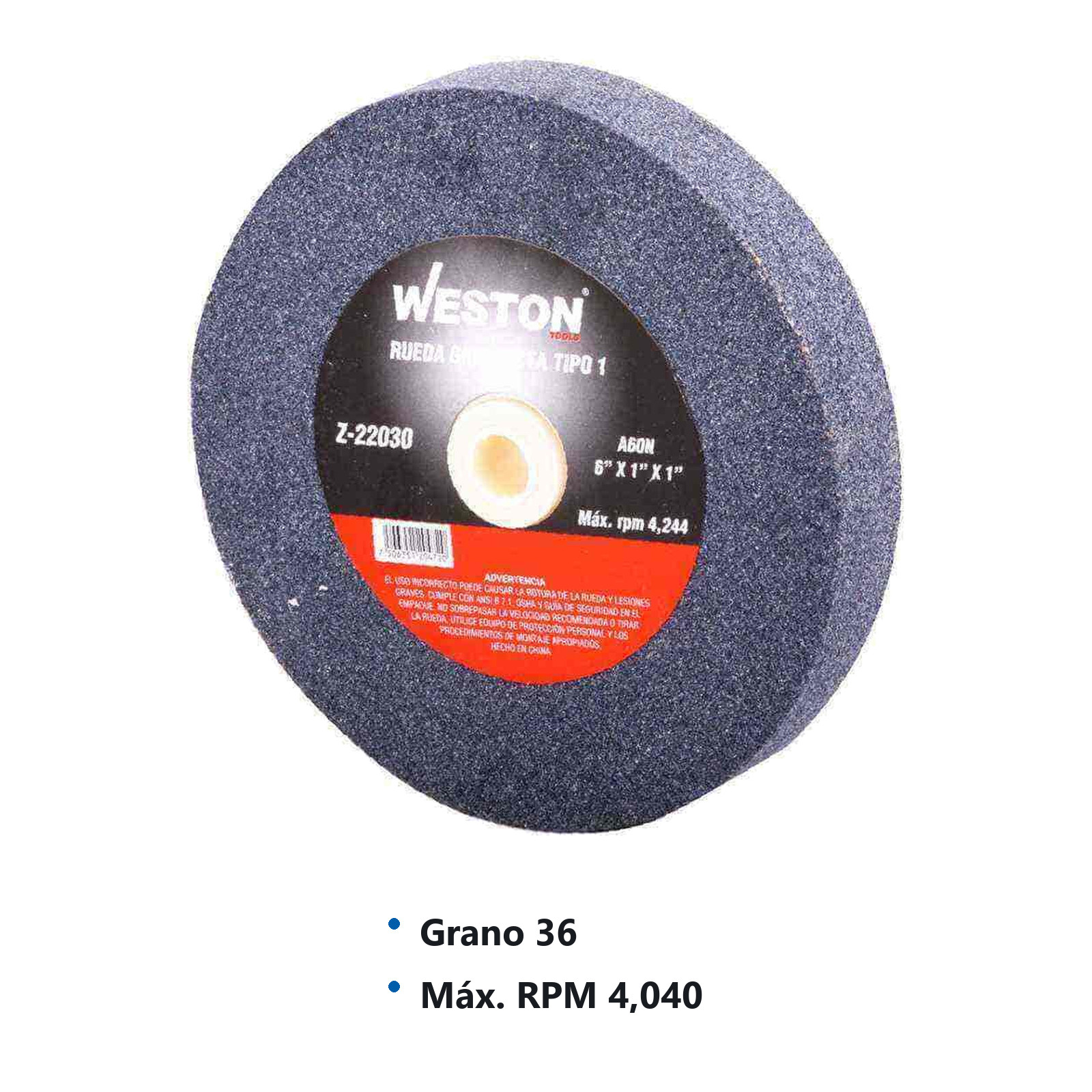 RUEDA ABRASIVA GRIS TIPO 1 7" X 1" X 1" A36 - Imagen 2