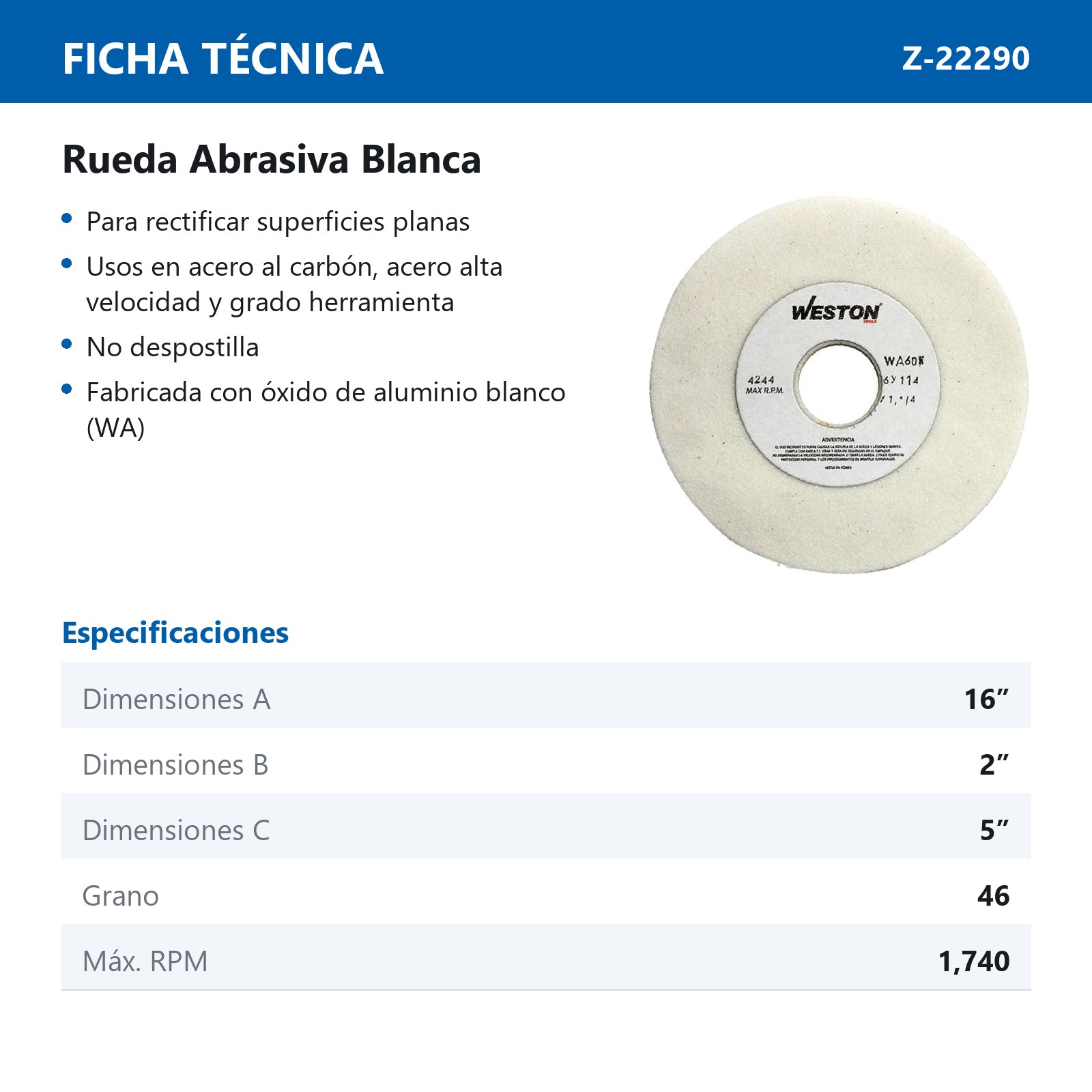 RUEDA BLANCA TIPO 1 16" X 2" X 5" WA46 - Imagen 2